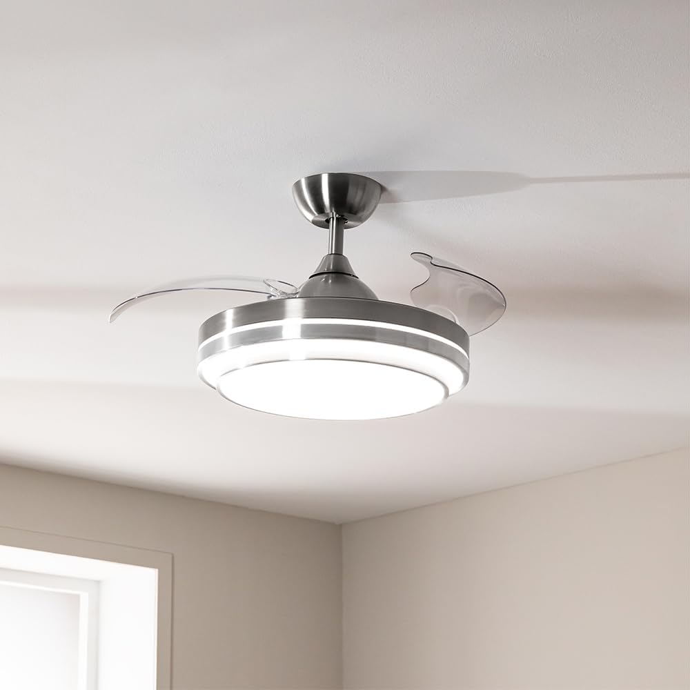 Ventilateur de plafond Cecotec à pales rétractables et lampe invisible EnergySilence Aero 4280 en acier, 40 W, diamètre 42 pouces (106 cm), minuterie, 3 tons lumineux, fonction été-hiver