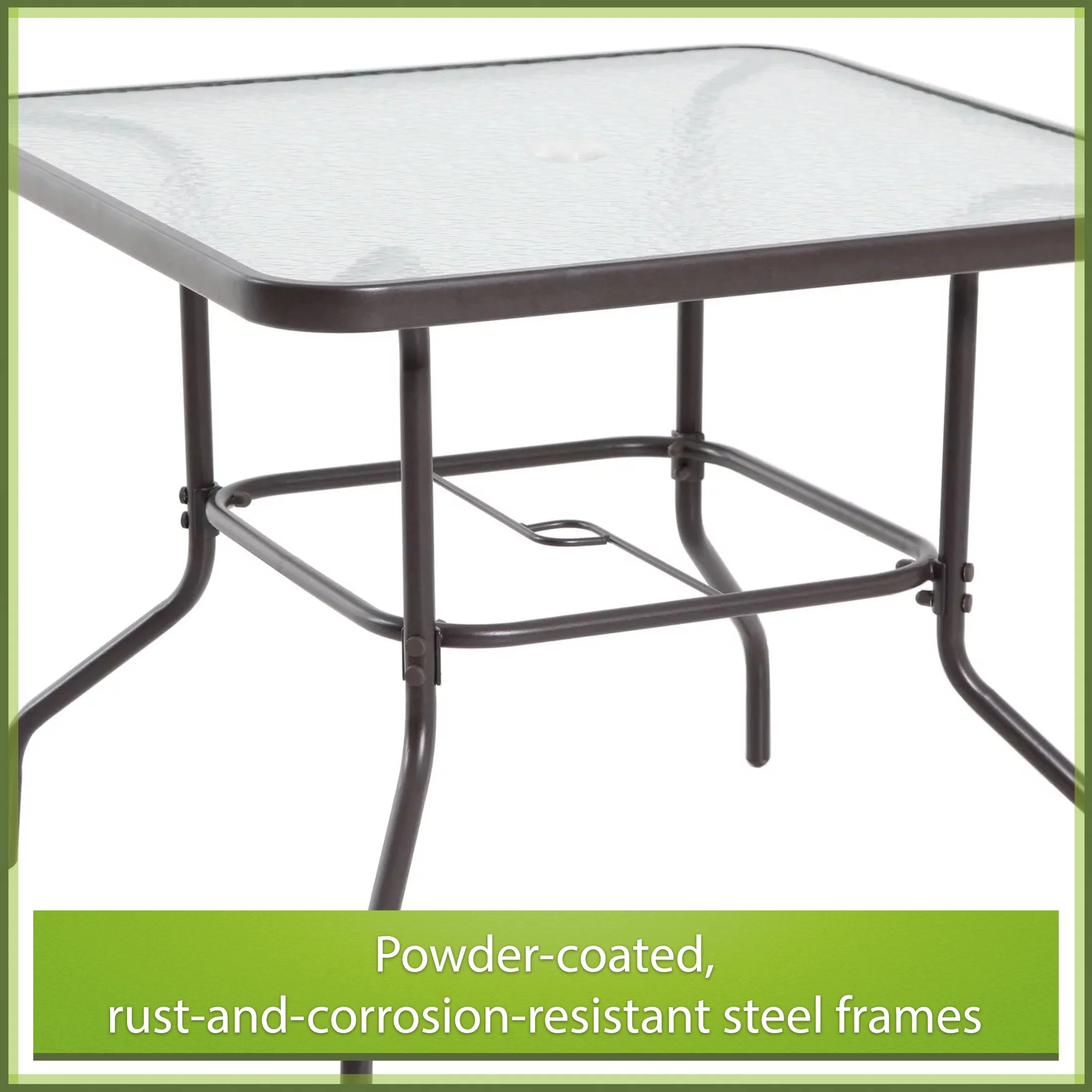 2025 Mainstays Albany Lane 6-delt udendørs spisebordssæt med parasol. Stål. Rød