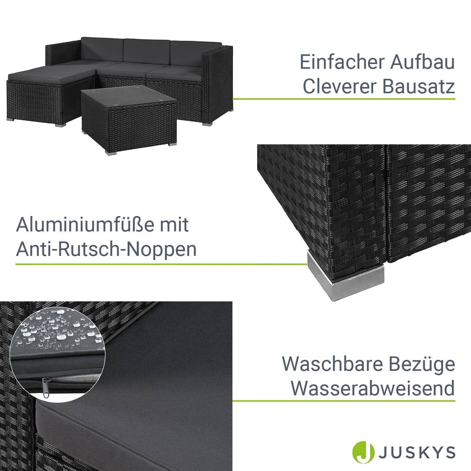 Ensemble de jardin en résine tressée Punta Cana M 2025, noir avec coussins gris