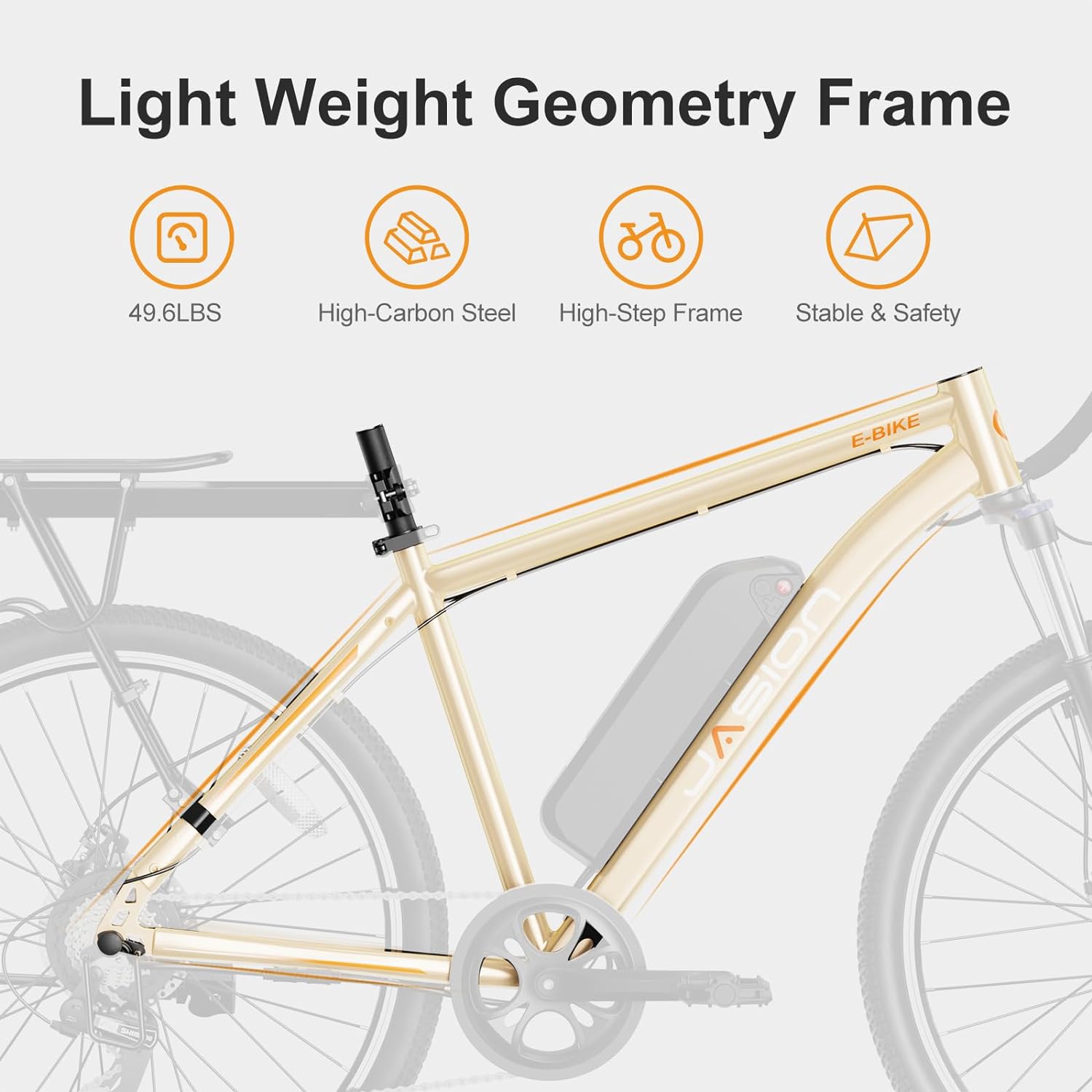 Vélo électrique Jasion EB5 pour adultes avec batterie amovible de 360 ​​Wh, 64 km, 32 km/h, VTT électrique de ville avec moteur de 350 W, 7 vitesses, pneus de 26 pouces et suspension avant.