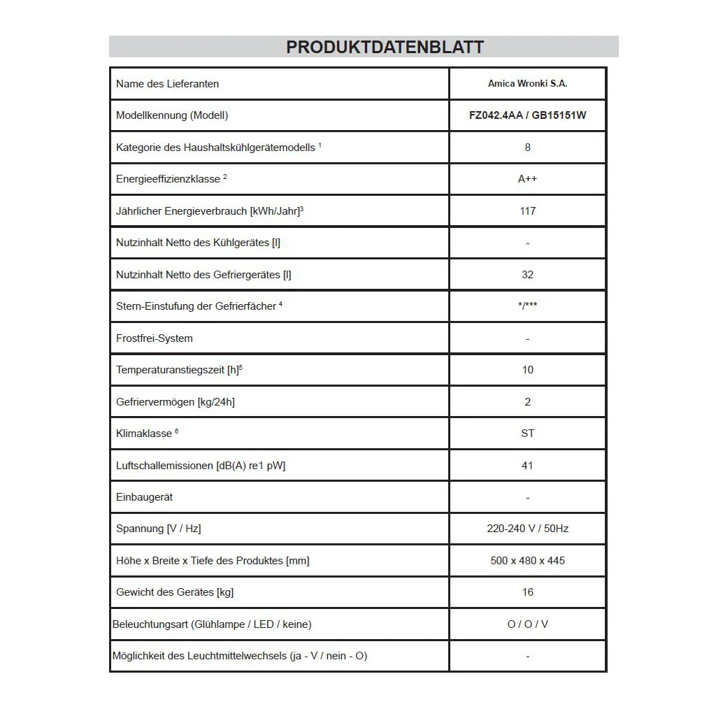 Amica GB15151W Gefriertruhe, Weiß, 32 Liter, Baujahr 2025