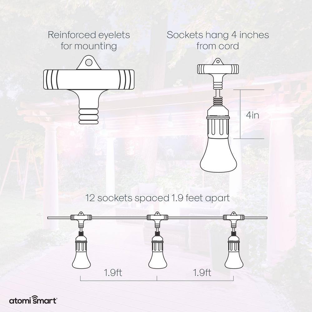 Atomi Smart WiFi Farve Lyskæde – 7,3 m. Kompatibel med Alexa/Google. Vandtætte LED'er