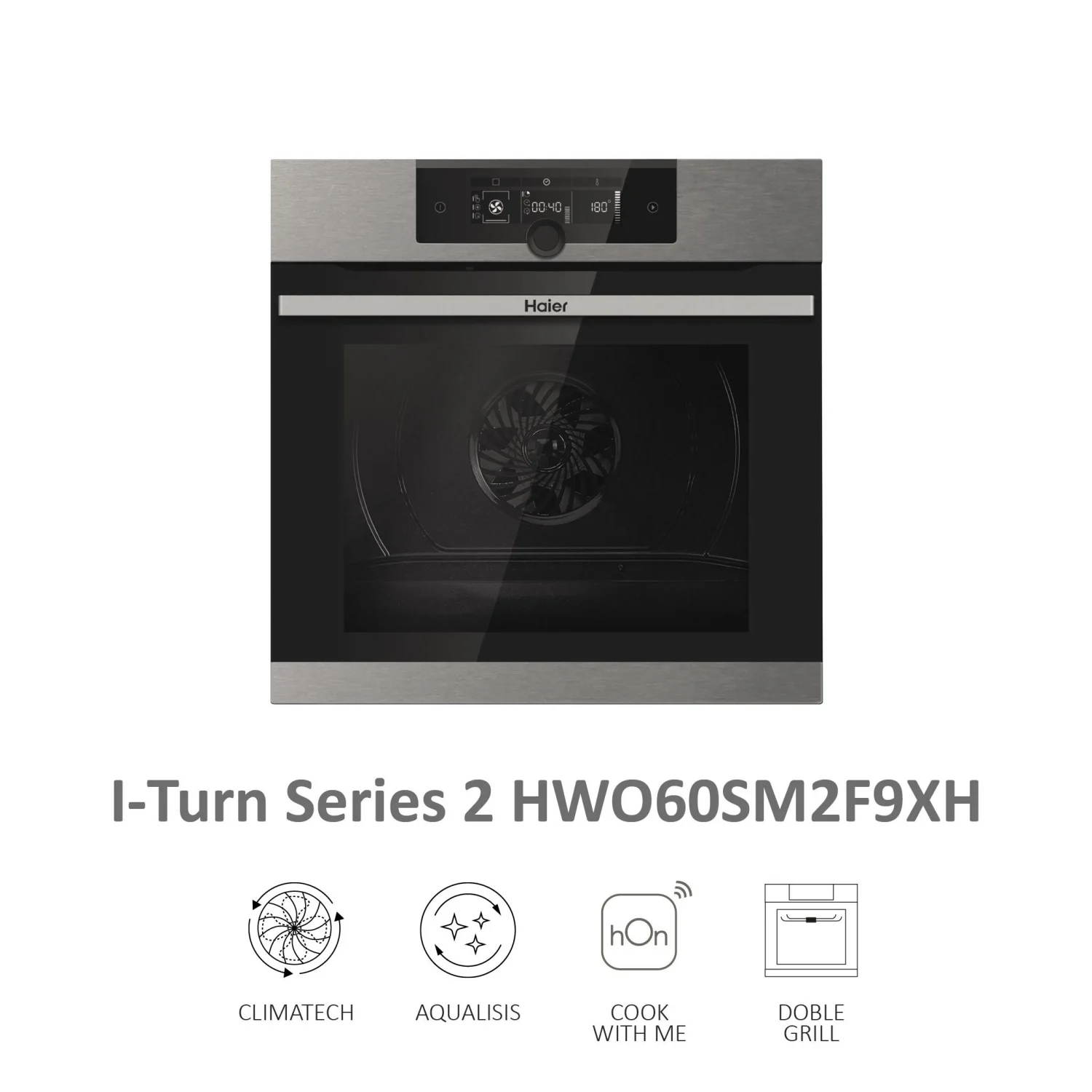 Haier HWO60SM2F9XH Multifunktionsbackofen, 2600 W, 70 l, Klapptür, 13 Kochfunktionen, Energieeffizienzklasse A+ - Edelstahl