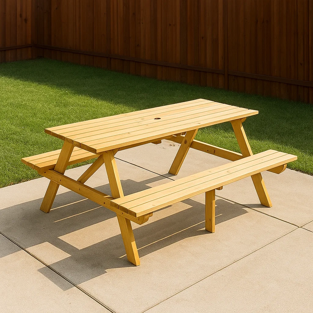 Table de pique-nique en bois clair, idéale pour le jardin, 190 x 127 x 69 cm