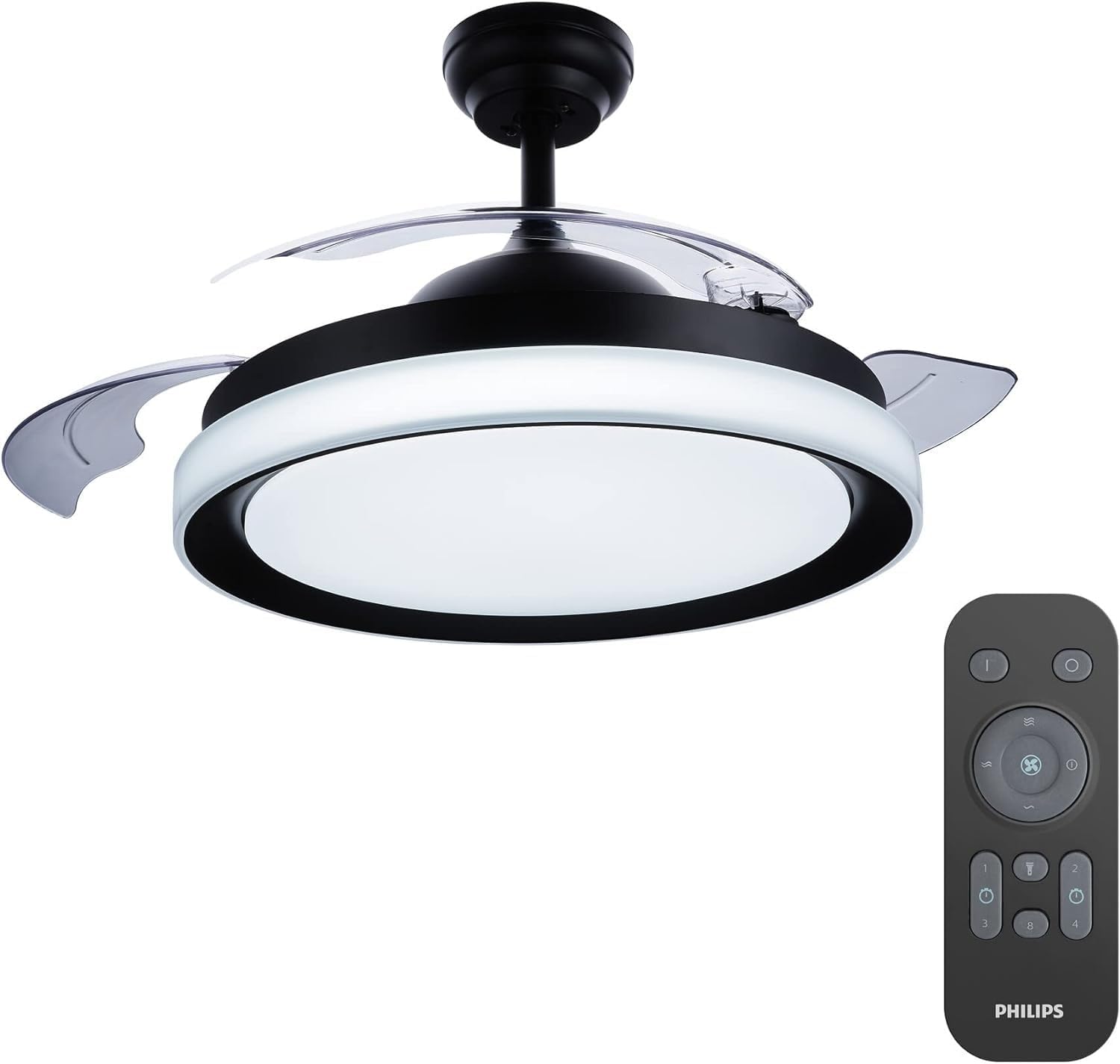 Philips Lighting Atlas Deckenventilator mit LED-Beleuchtung und Fernbedienung, 106 cm, Nickel
