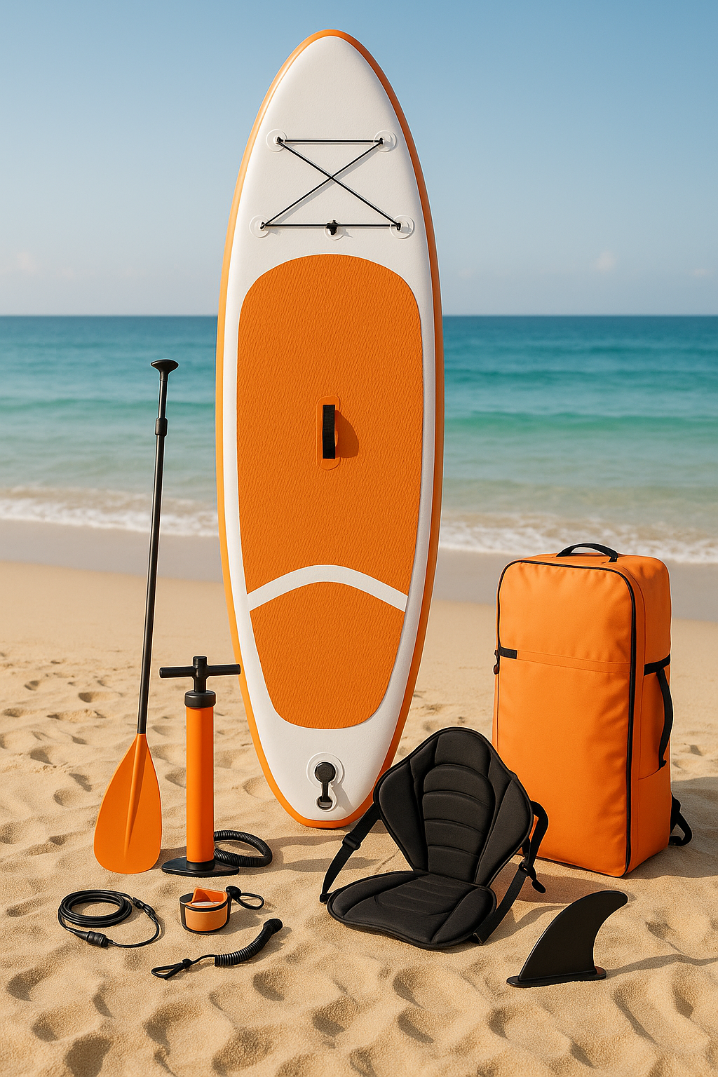 Planche de paddle gonflable orange et blanche en PVC, idéale pour la plage et la rivière, 320 × 82 × 15 cm, ibTNWUg554fn