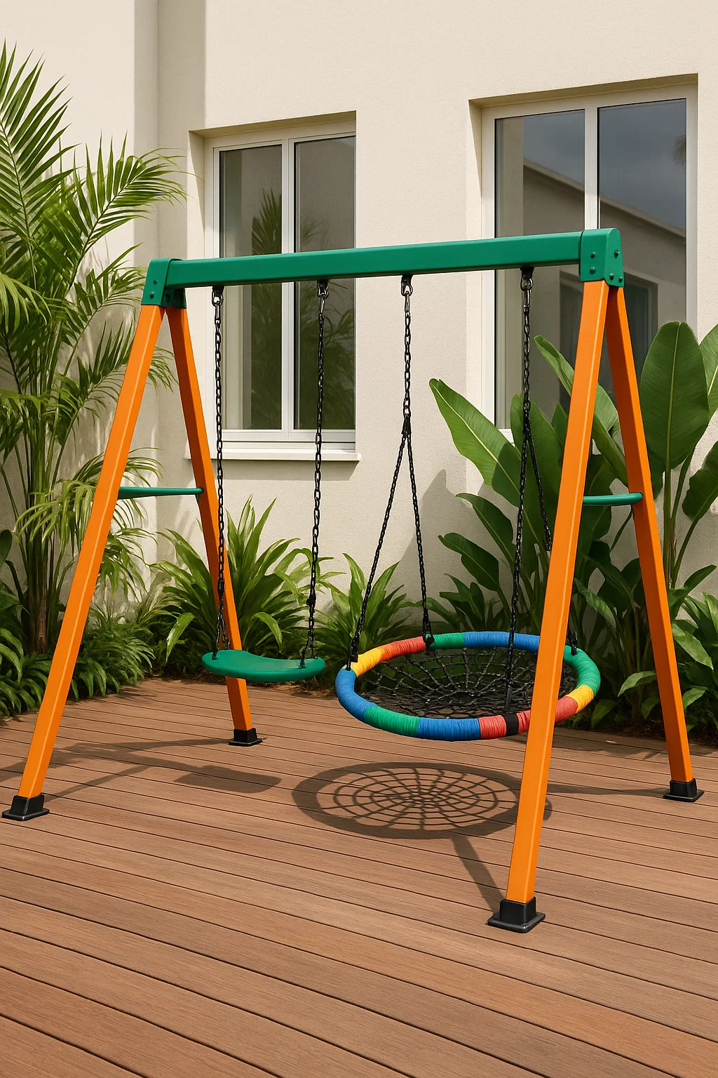 Balançoire double multicolore en acier pour enfants, pour usage extérieur, env. 210 x 160 x 185 cm JQFxssGQ85JZ