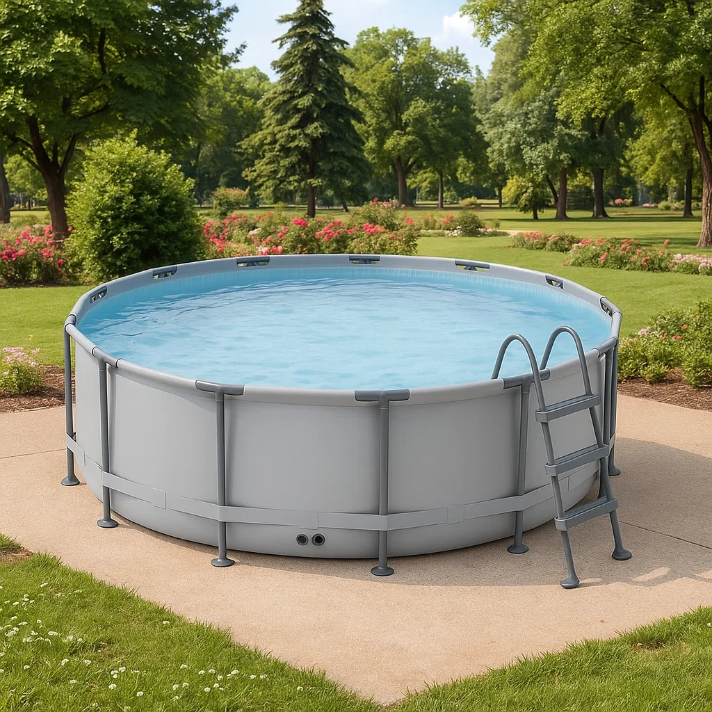 Piscine hors-sol tubulaire ronde 358 x 98 cm, couleur grise, avec filtre et échelle tnJtzhK266VJ