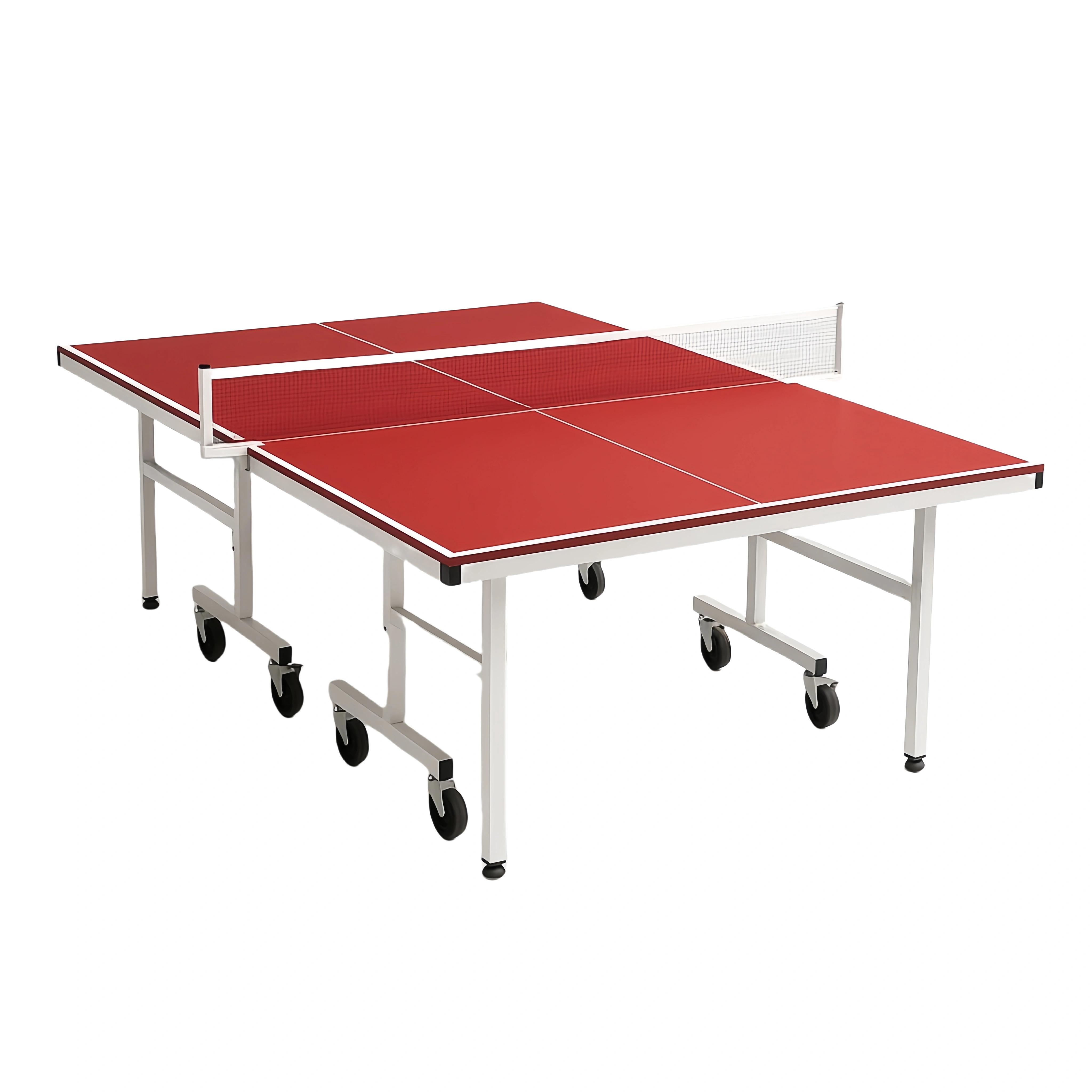 Table de ping-pong rouge avec cadre en métal blanc pour une utilisation intérieure et extérieure, 274 x 152,5 x 76 cm
