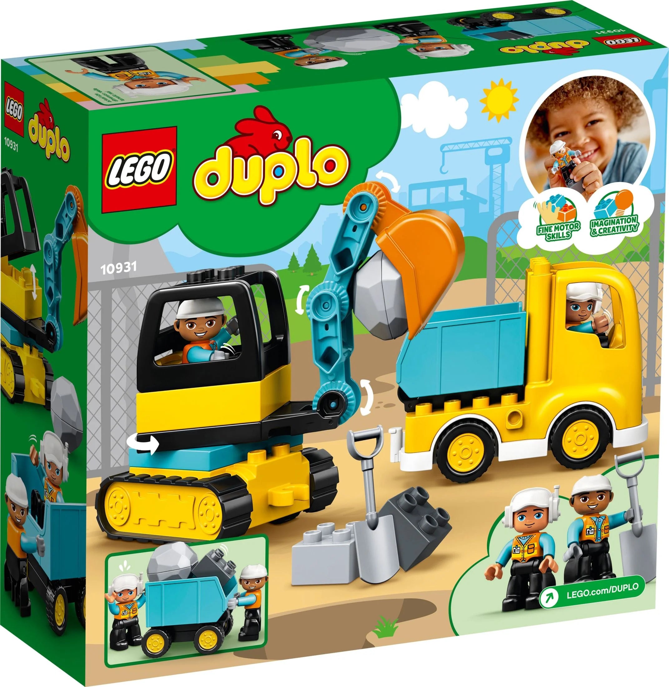 LEGO DUPLO City Camion et pelleteuse à chenilles 10931, jouet pour garçons et filles de 2 à 4 ans, développe la motricité fine