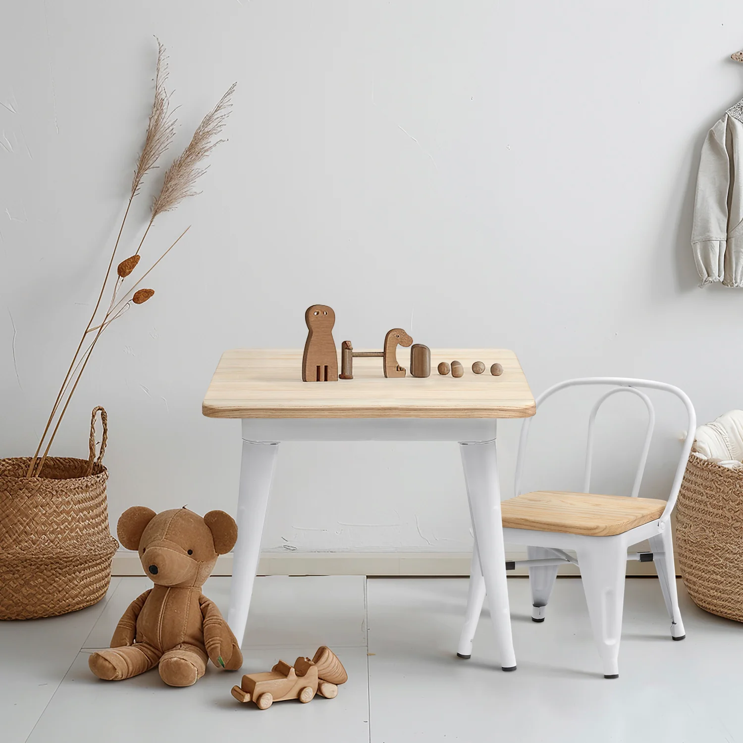 Ensemble 2025 : Table et 2 chaises pour enfants Becca Natura/Blanc