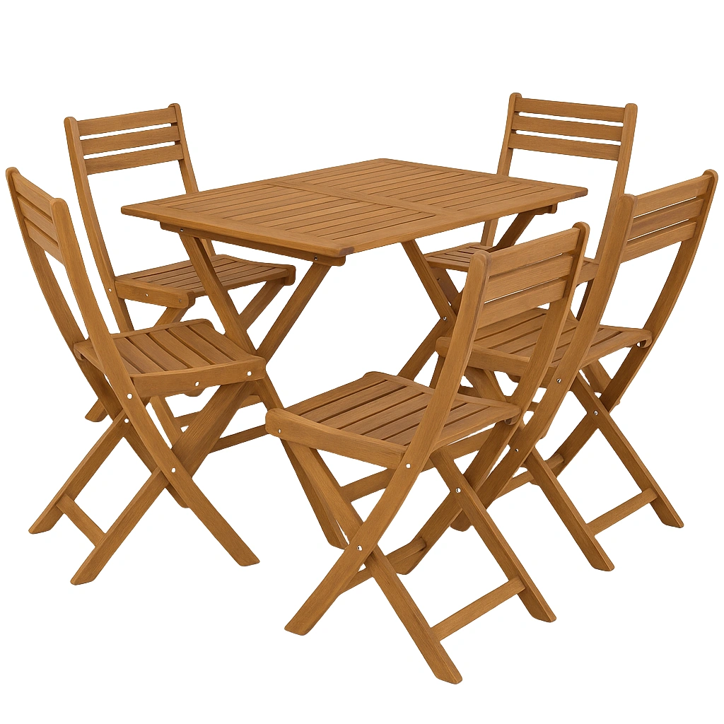 Ensemble de jardin pliable en bois marron avec table et 5 chaises - UYFDrzW362VT