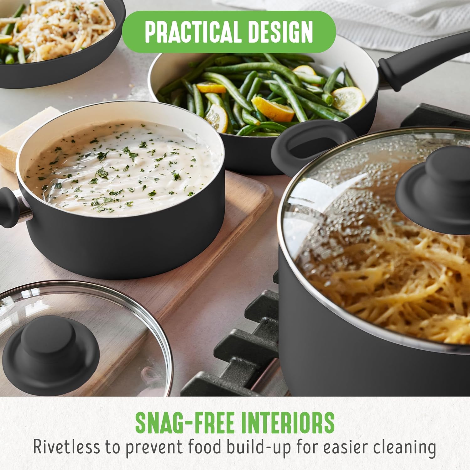 GreenLife Soft Grip 16-teiliges Antihaft-Keramik-Kochgeschirr-Set, bestehend aus Bratpfanne, Stielkasserolle und Topf, PFAS-frei, spülmaschinenfest, ofenfest, türkis