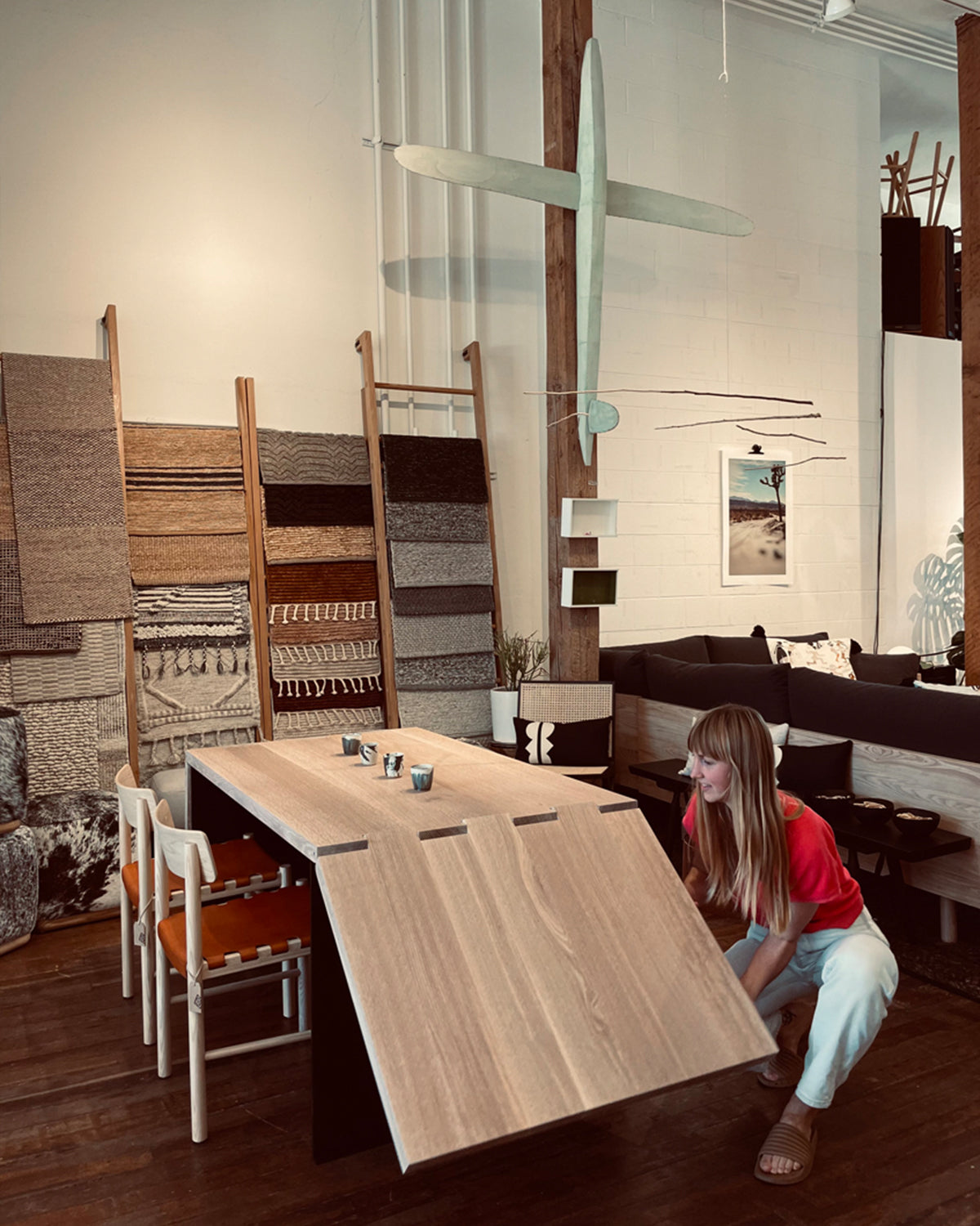 Mesa de comedor extensible con bisagras - Roble blanco