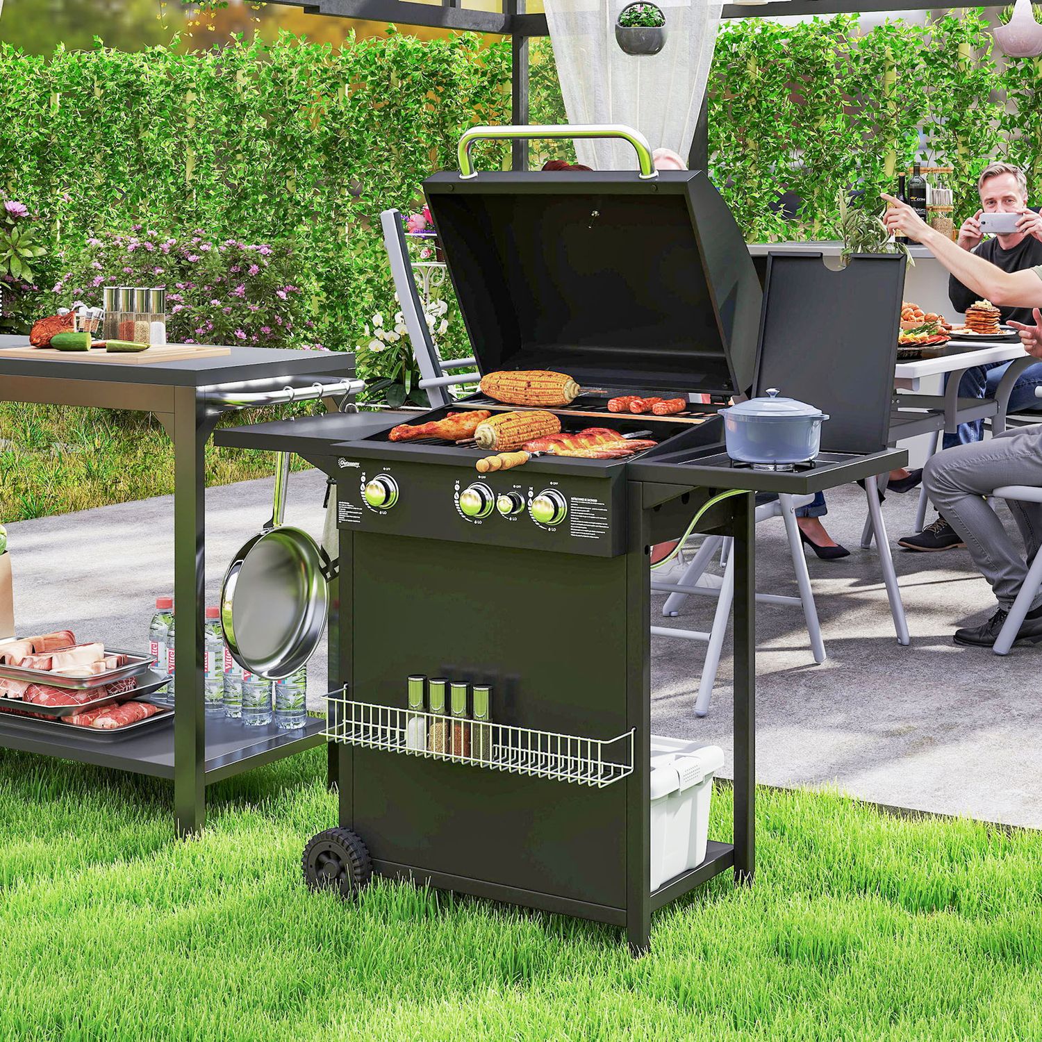 ABS-Stahl-Gasgrill, 123 x 57 x 98 cm, Outsunny, Schwarz