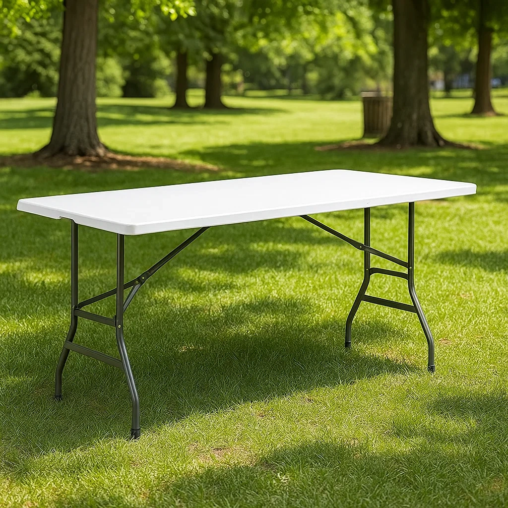 Table de pique-nique blanche en plastique et acier, pour l