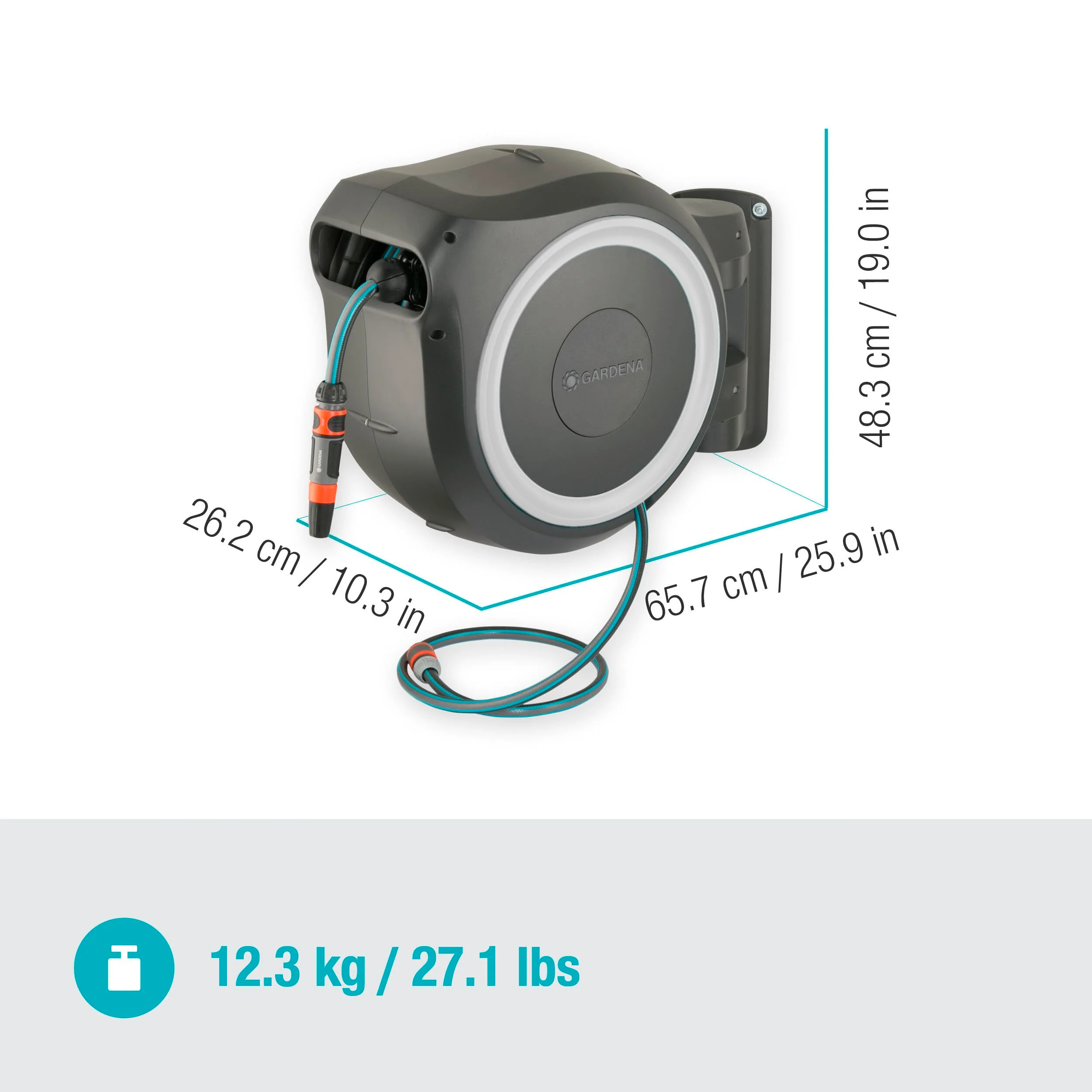 Gardena RollUp L Wand-Schlauchaufroller (Weiß) 30 m mit ecoPulse Reinigungspistole (Modelljahr 2025)