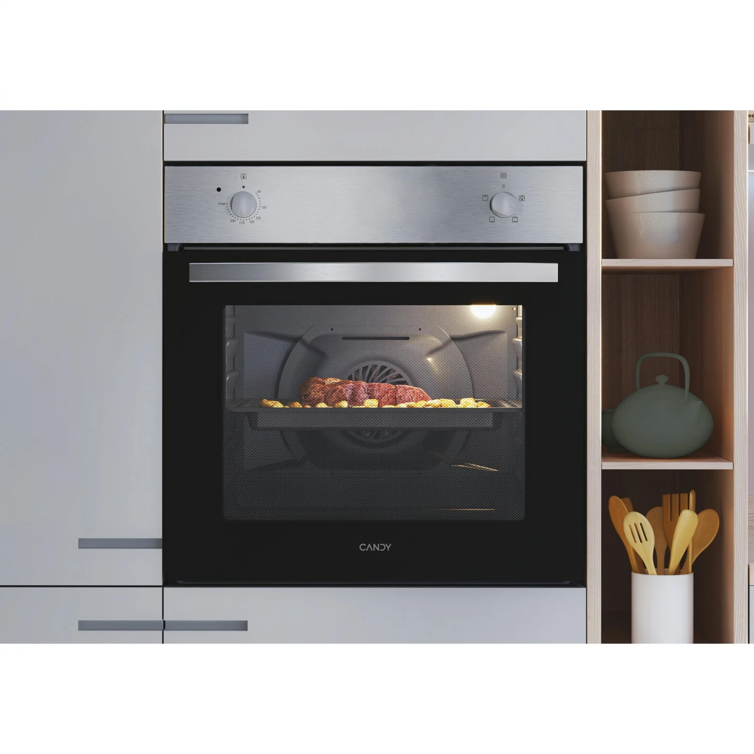 Candy FIDCP X200 Backofen, 2100 W, 70 l, Klapptür, 3 Kochfunktionen, Energieeffizienzklasse A – Edelstahl