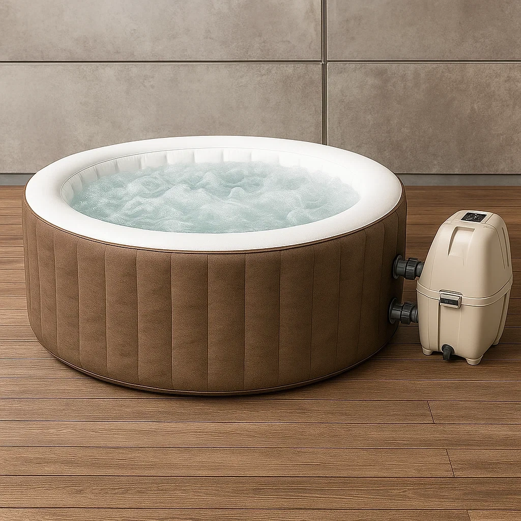 Spa gonflable 196 x 196 x 71 cm, 4 places, couleur beige/blanc, forme ronde quwcUJv374Ko