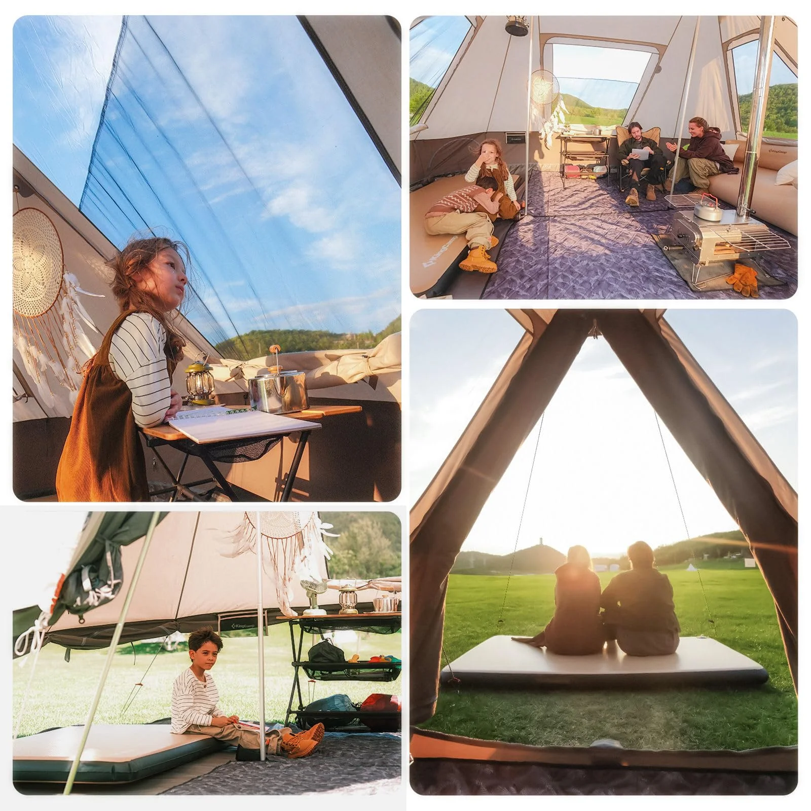 2025 KingCamp Khan Villa – Luxuriöses Glamping-Gruppenzelt mit 240 cm Innenhöhe, Kaminabzug und Seitenwänden aus Netzgewebe für optimale Belüftung