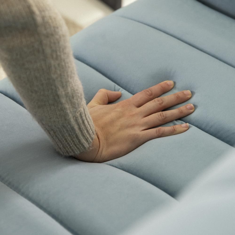 Nalui – Gepolstertes 3-Sitzer-Schlafsofa 210 x 80 x 79 cm, einlagig, 2 Kissen, Klick-Klack-Öffnungsmechanismus mit verstellbarer Rückenlehne. Samt-Chaiselongue-Schlafsofa, umwandelbar in ein Doppelbett | Beige