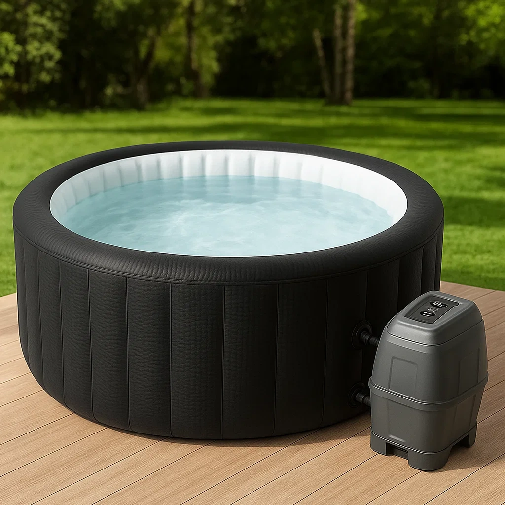 Spa gonflable, 180 x 180 x 66 cm, 4 personnes, rond, noir et blanc ckjJFIN354XY