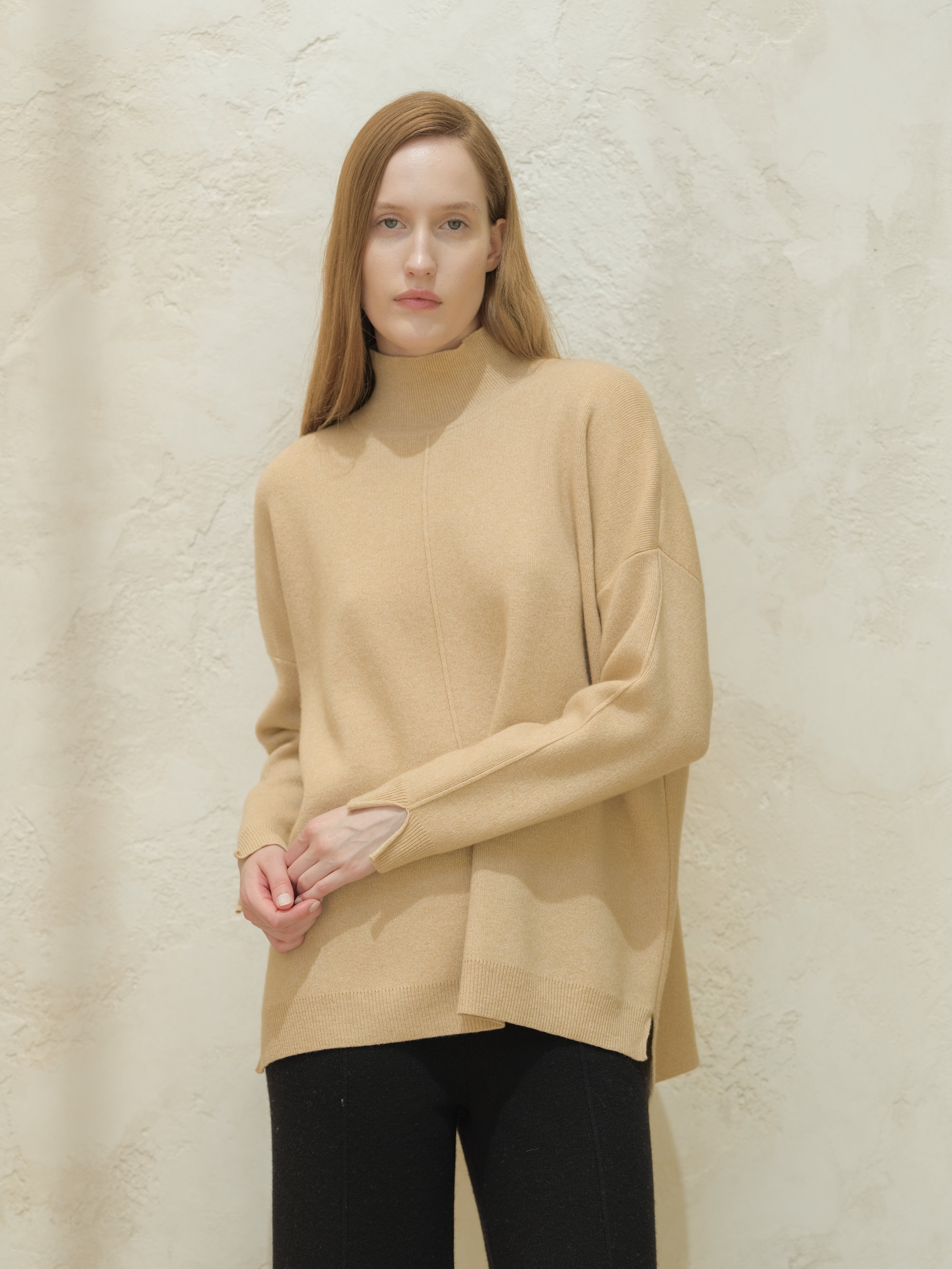 Wool & Cashmere Mix Solid Maxi Turtleneck Sweater