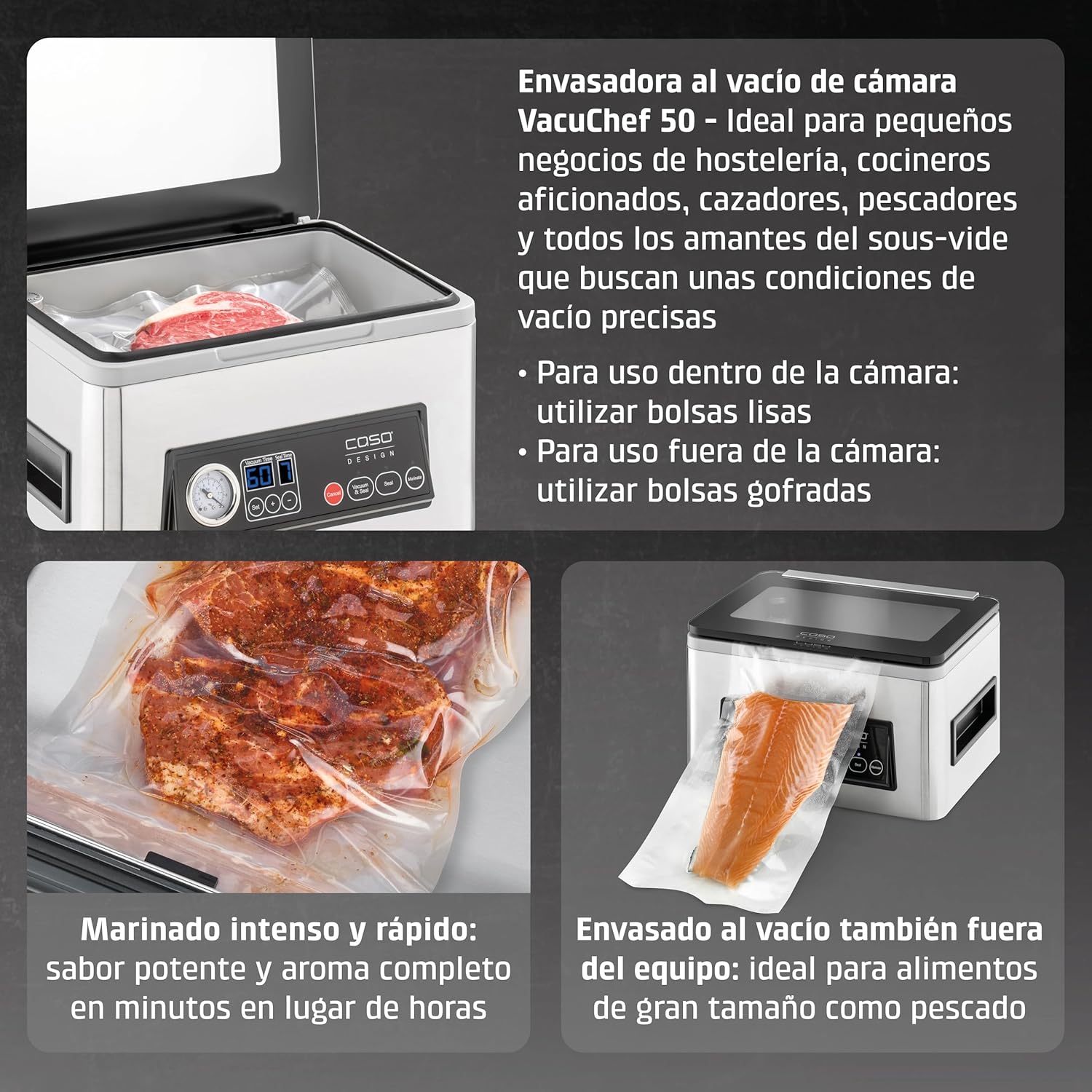 CASO VacuChef 40 – Professioneller Kompakt-Vakuumierer – Leistungsstarke Vakuumleistung von 70 l/min – 3-Liter-Kammer – Edelstahl