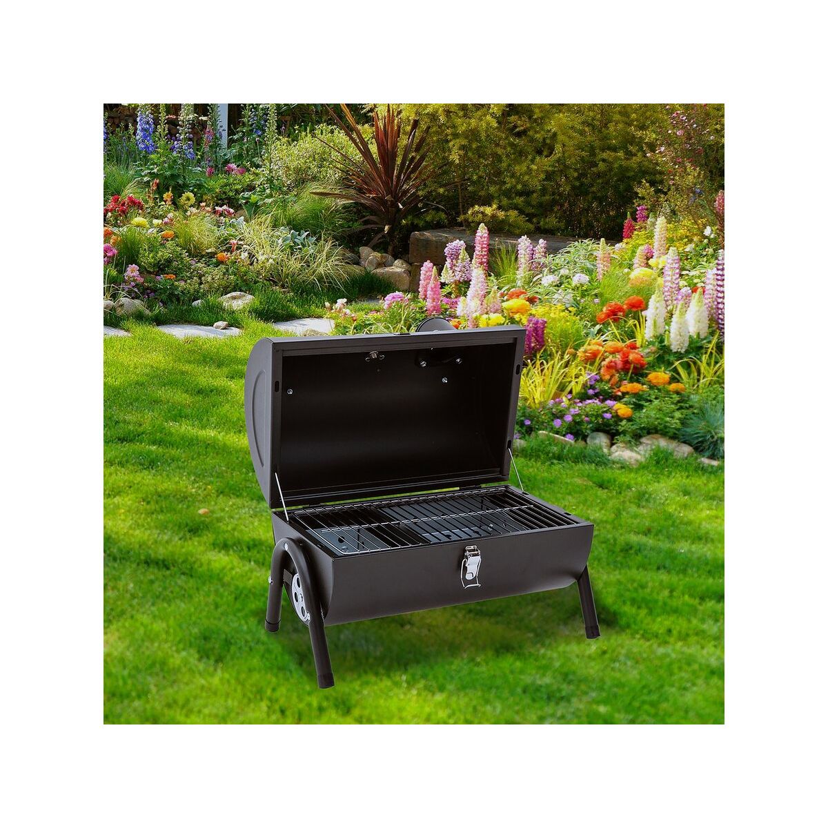 Tragbarer Holzkohlegrill „Captain“ – 42 x 27 x 43 cm – Schwarz