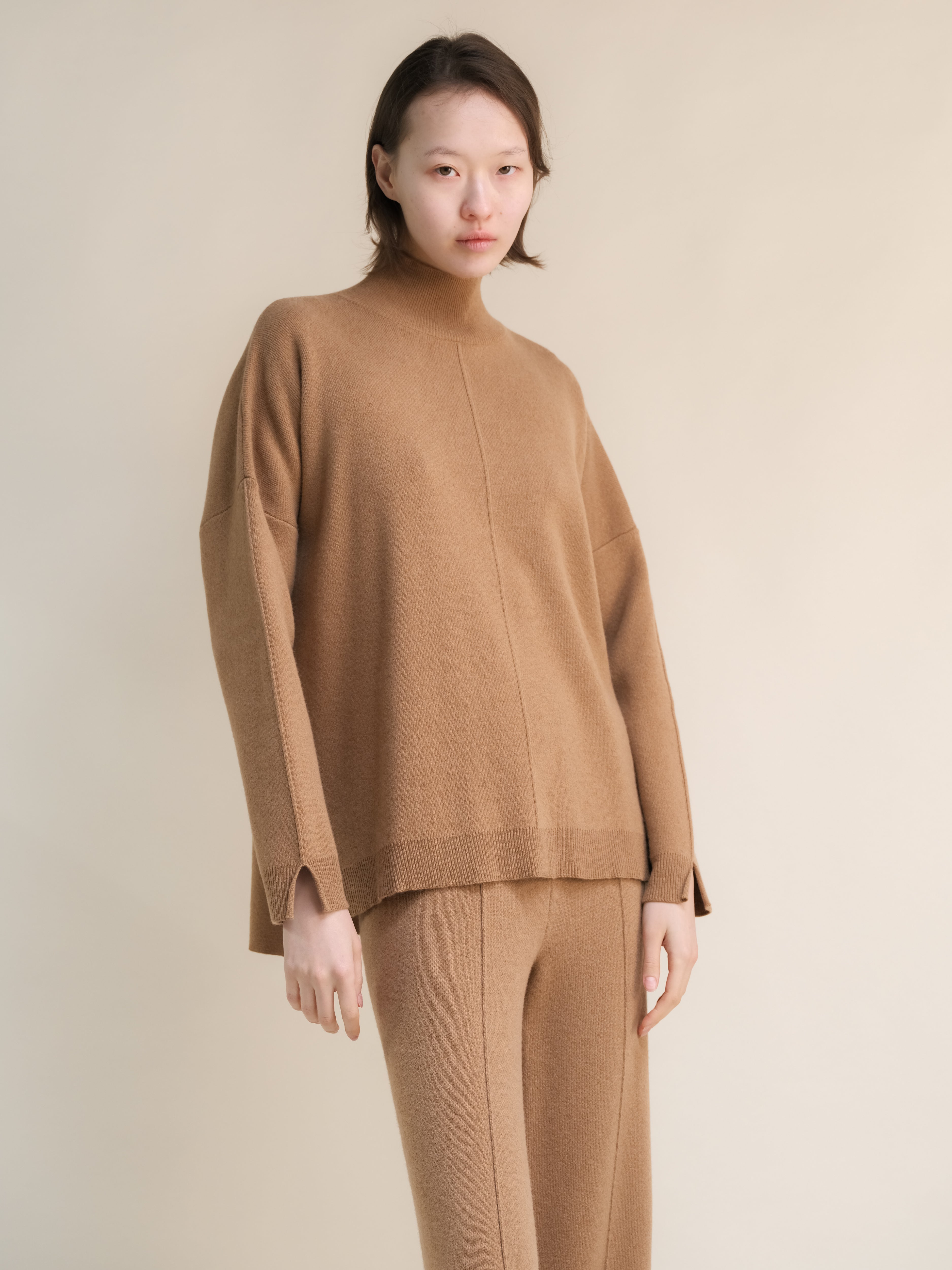Wool & Cashmere Mix Solid Maxi Turtleneck Sweater