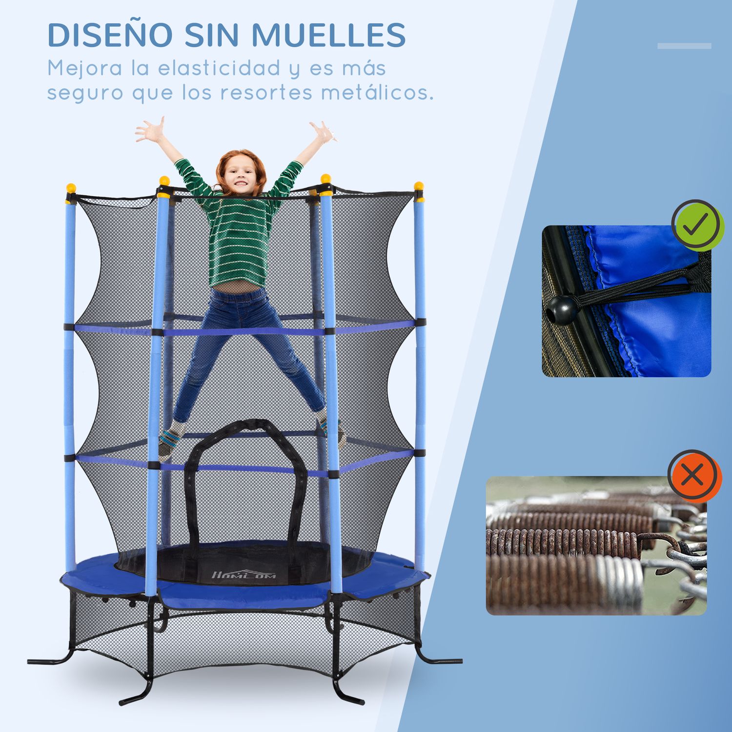 Homcom Kindertrampolin Ø163 cm mit Sicherheitsnetz, Blau