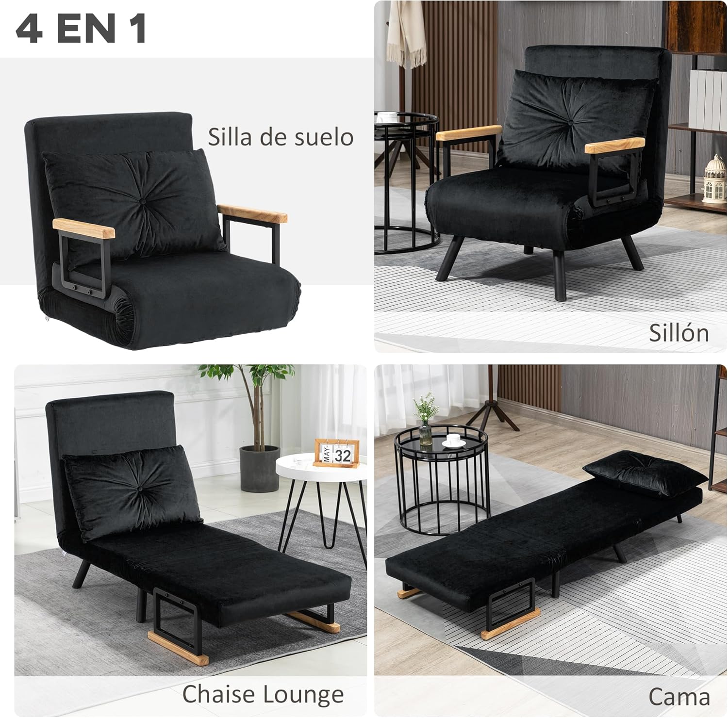 HOMCOM Schlafsofa, 2-Sitzer, Klappsofa, Samtbezug, 5-fach verstellbare Rückenlehne und gepolsterte Kissen, für Büro, Schlafzimmer, Wohnzimmer, 102 x 73 x 81 cm, Beige