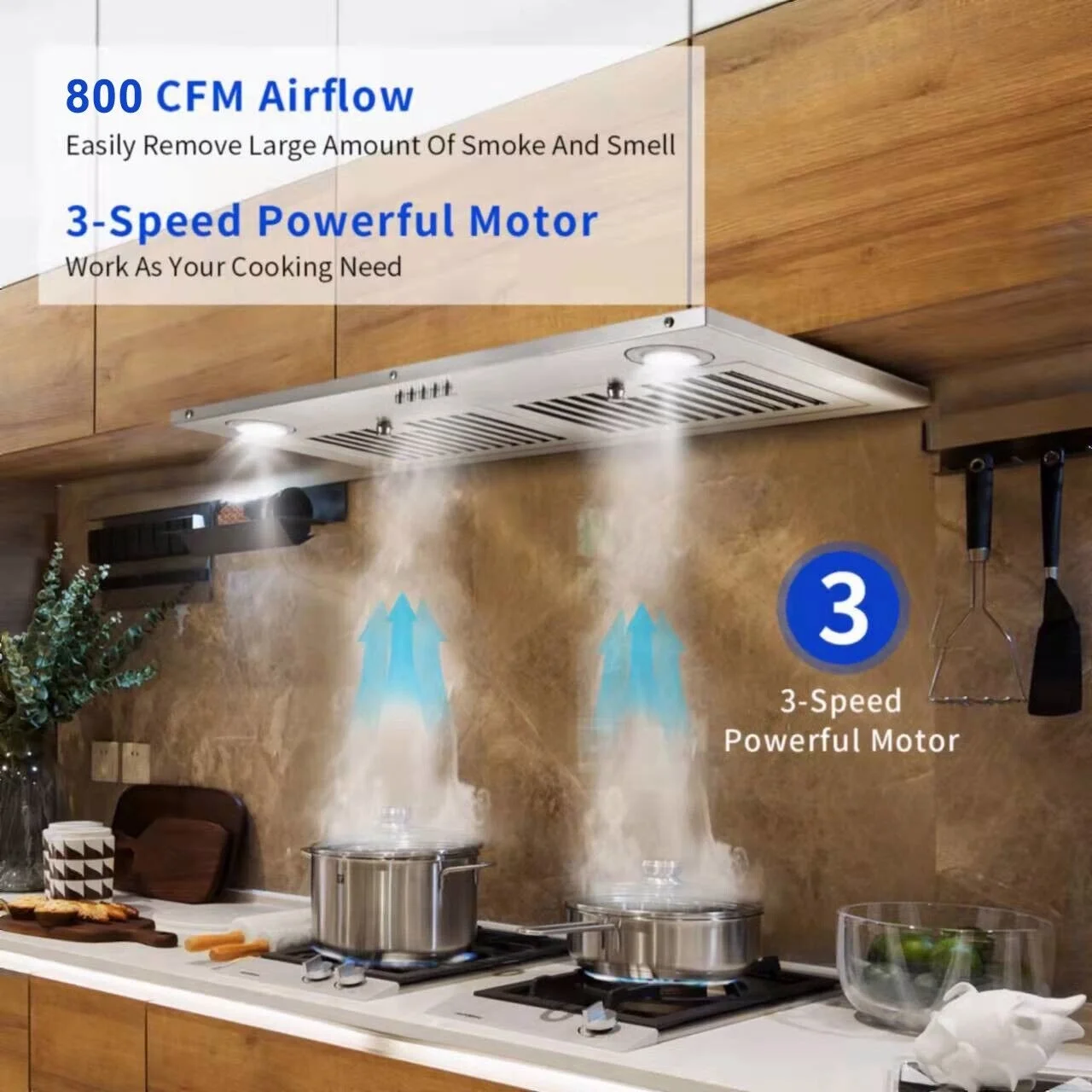 Zomagas 30-tommer indbygget emhætte i rustfrit stål, 600 CFM, med LED-belysning