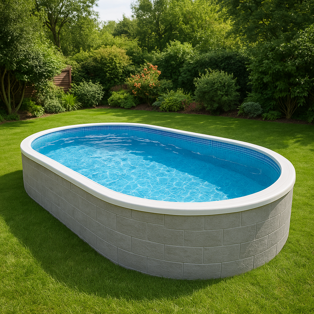 Piscine de jardin ovale tubulaire en PVC et métal gris pierre, 488 x 305 x 107 cm, référence aUmMvTm621pO