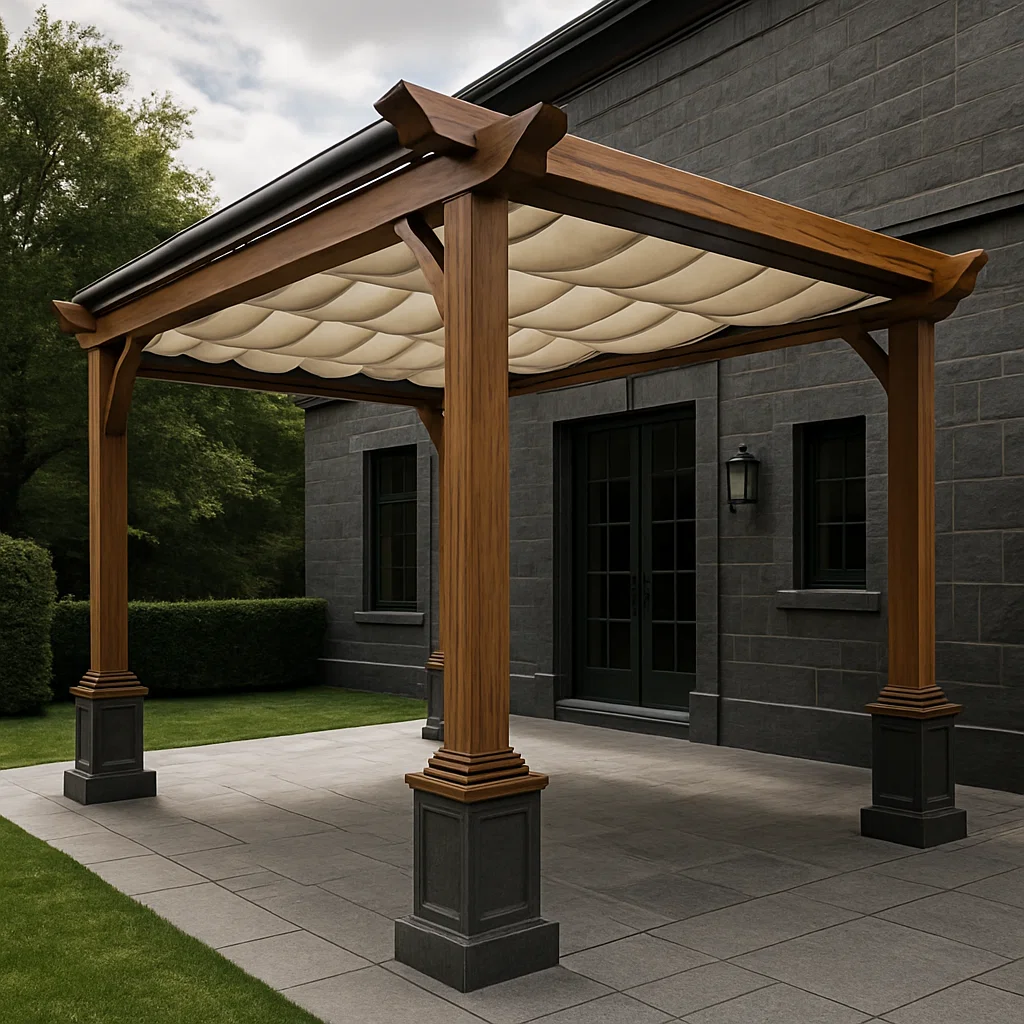 Pergola de jardin en bois avec toit en tissu - Couleur bois - pour usage extérieur - 400 cm de long x 250 cm de haut x 370 cm de profondeur oOqktUl328Gs