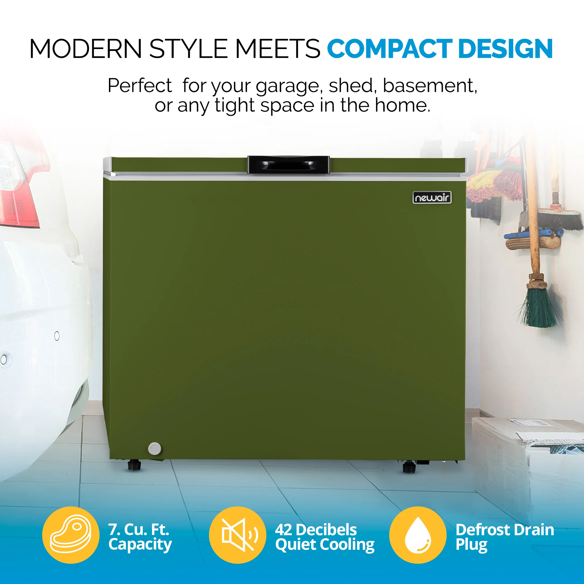 2025 Newair kompakt opretstående fryser – 6,7 cu ft – Militærgrøn