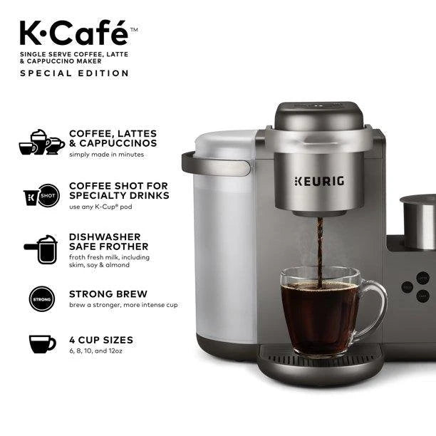 Keurig K-Cafe Einzelportions-Kaffeemaschine, Silber/Grau