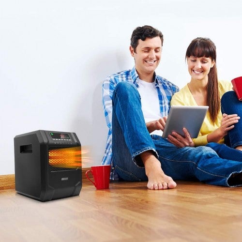 LIFE SMART Infrarot-Heizstrahler mit 6 Quarzheizelementen, LED-Digitalanzeige, Schnellheizfunktion mit Fernbedienung und Timer, Thermostatsystem mit Kipp- und Überhitzungsschutz für Zuhause