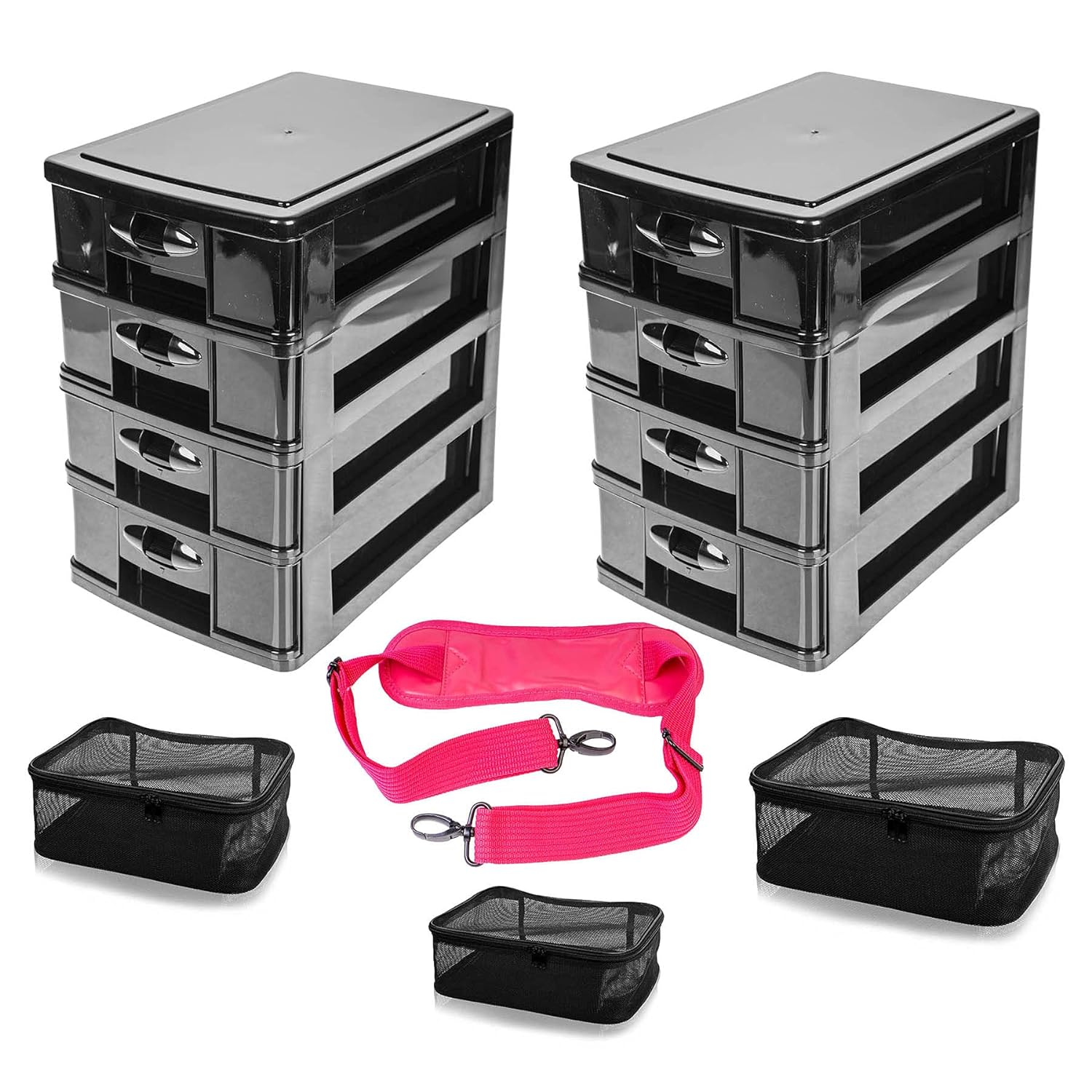 Kosmetikkoffer aus tiefschwarzem Vinyl mit Rollen – Reise-Make-up-Tasche