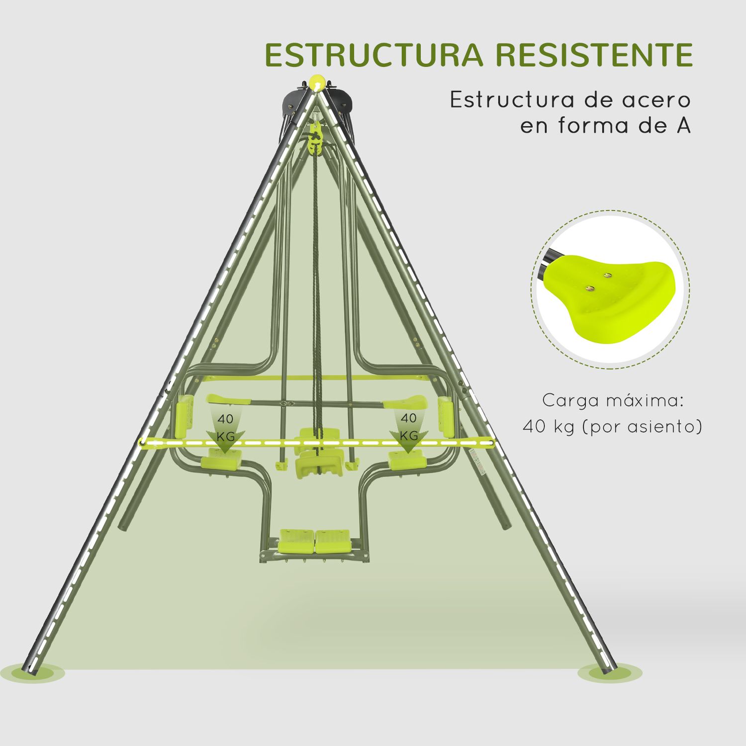 Outsunny Kinderschaukel aus Stahl PE 355x184x186 cm Grün