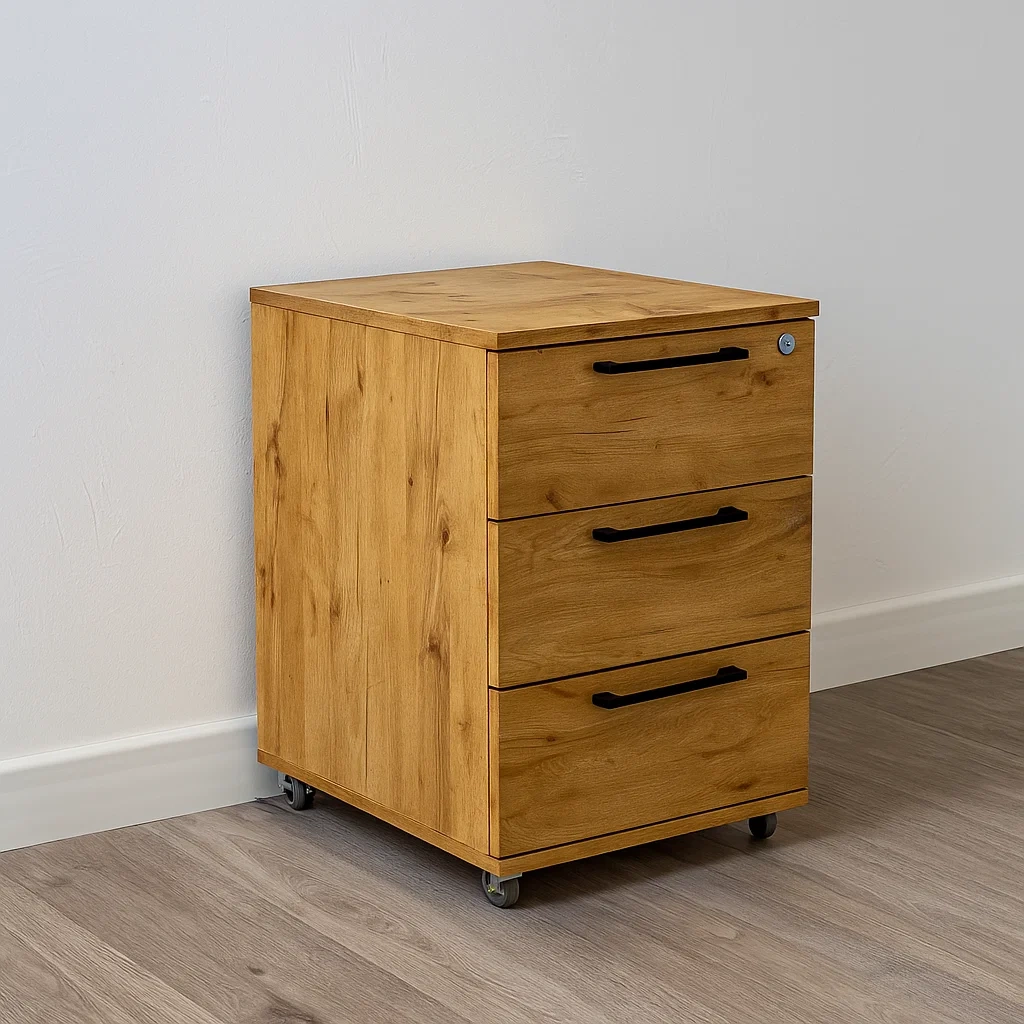 Caisson de bureau à roulettes en bois naturel clair, 45 × 55 × 65 cm - GPcENI5RUYLv