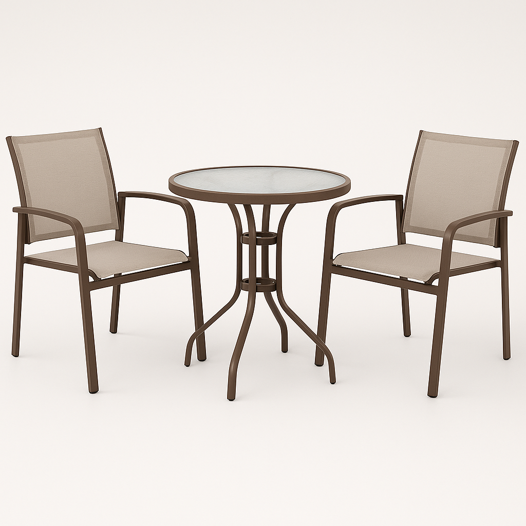 Ensemble de salle à manger de jardin 2 places, aluminium brun pour extérieur