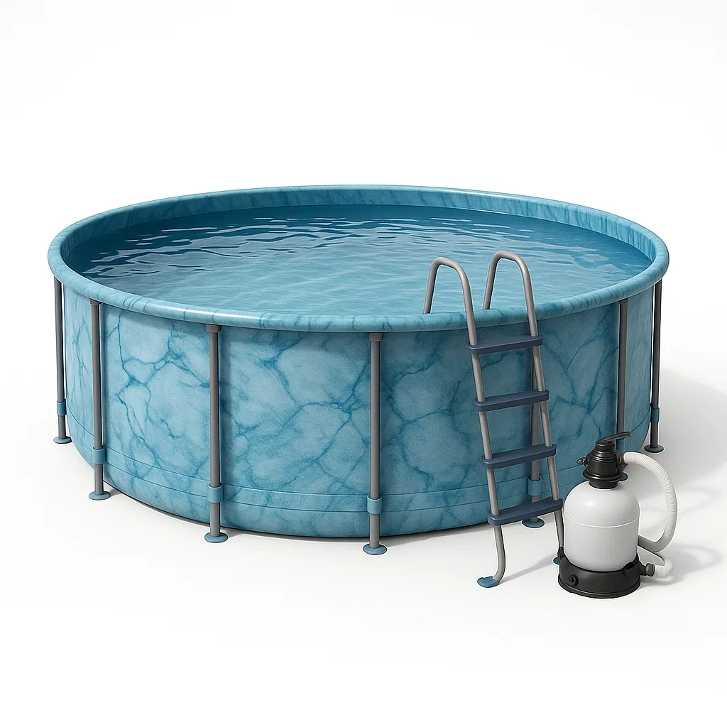 Piscine tubulaire ronde amovible en acier 358 x 98 cm bleu/gris avec filtre et échelle XkddJre257EX