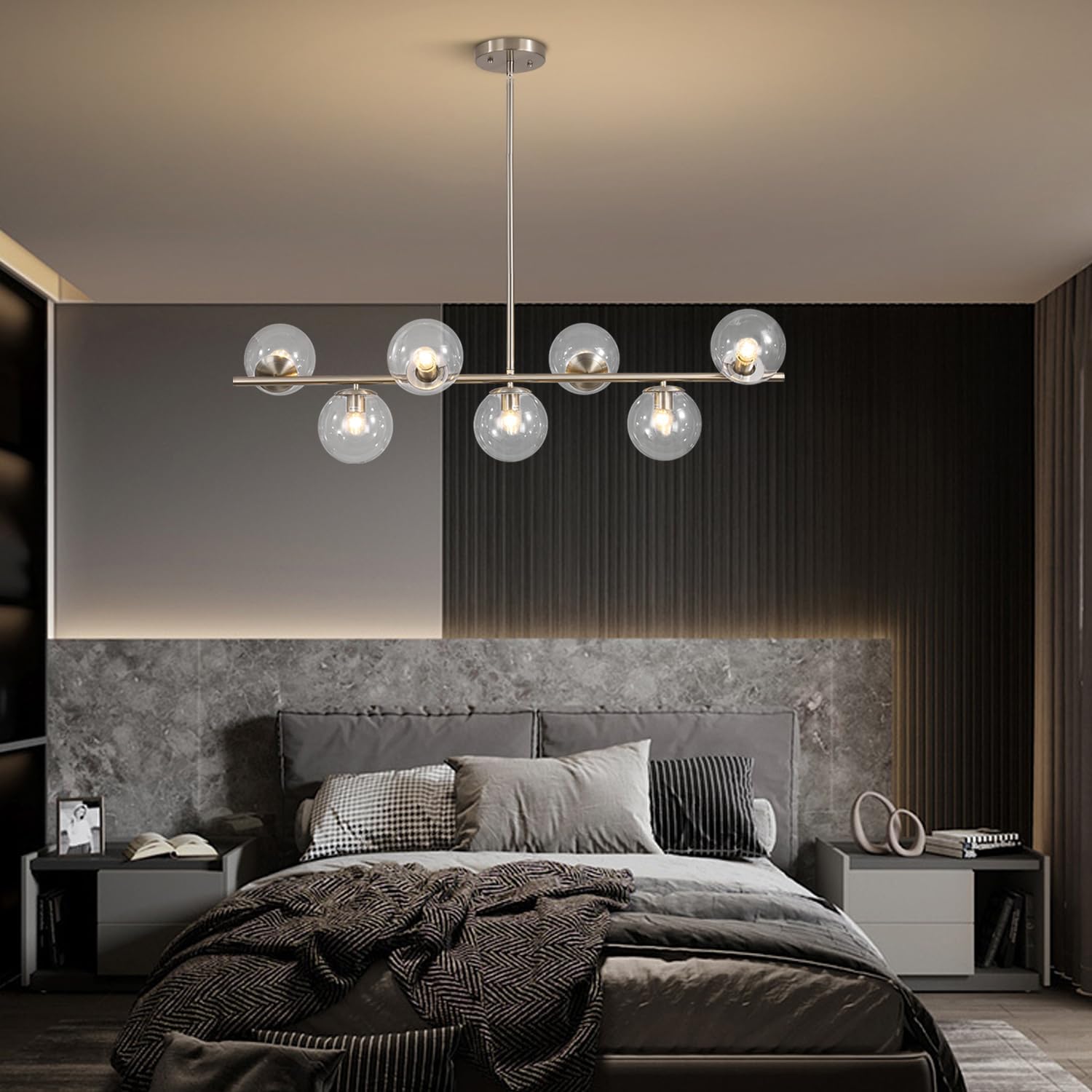 Moderne Esszimmerleuchte von KCO Lighting aus goldfarbenem Metall, Kücheninsel-Pendelleuchte aus weißem Glas, 7-flammig, E27, 80 cm höhenverstellbar