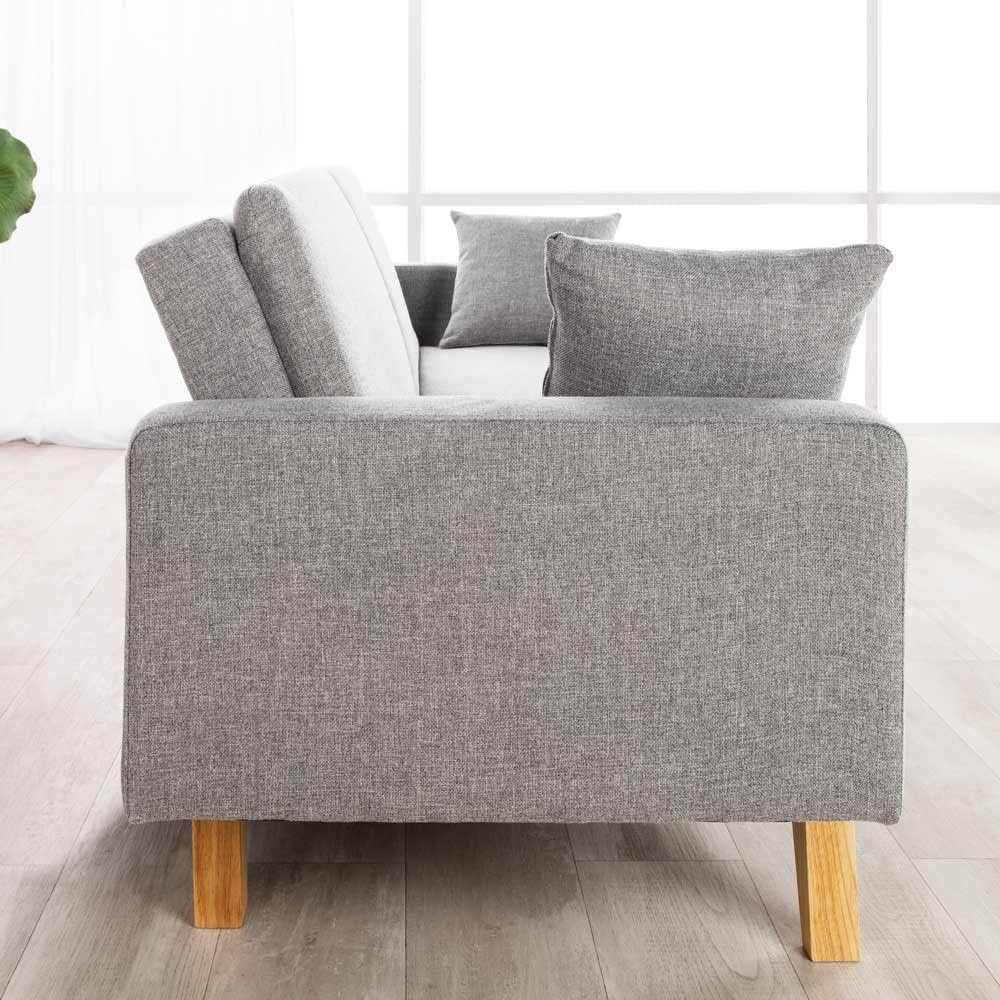 Don Descanso Reine 3-Sitzer-Schlafsofa, Stoffbezug, Click-Clack-Öffnungssystem, Sofa-Maße: 201 x 73 x 79 cm, Bett-Maße: 201 x 99 x 42 cm, inklusive 2 Kissen, Hellgrau