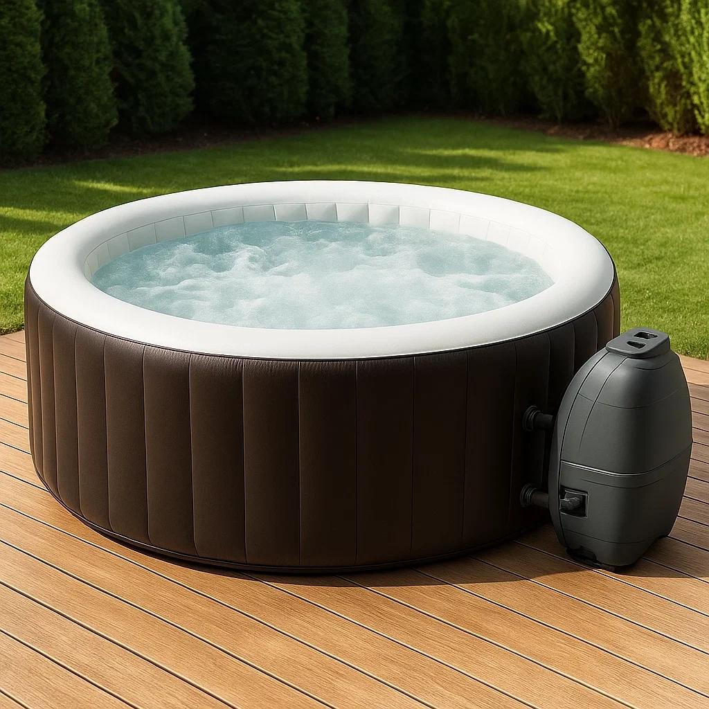 Spa gonflable rond 196 x 196 x 71 cm pour 4 personnes, marron/blanc lyBQjgB373fD