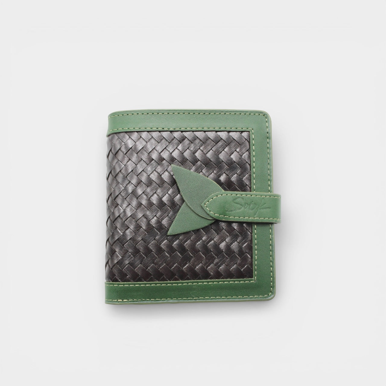 Lumi - Handwoven Leather Wallet | Green&Dark Coffee