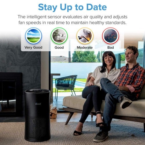 Purificateur d'air LEVOIT pour grandes pièces avec filtre HEPA, anti-allergies et animaux domestiques, anti-moisissures, anti-pollen, anti-poussière, anti-odeurs silencieux pour chambre à coucher, capteur intelligent, LV-H133 noir