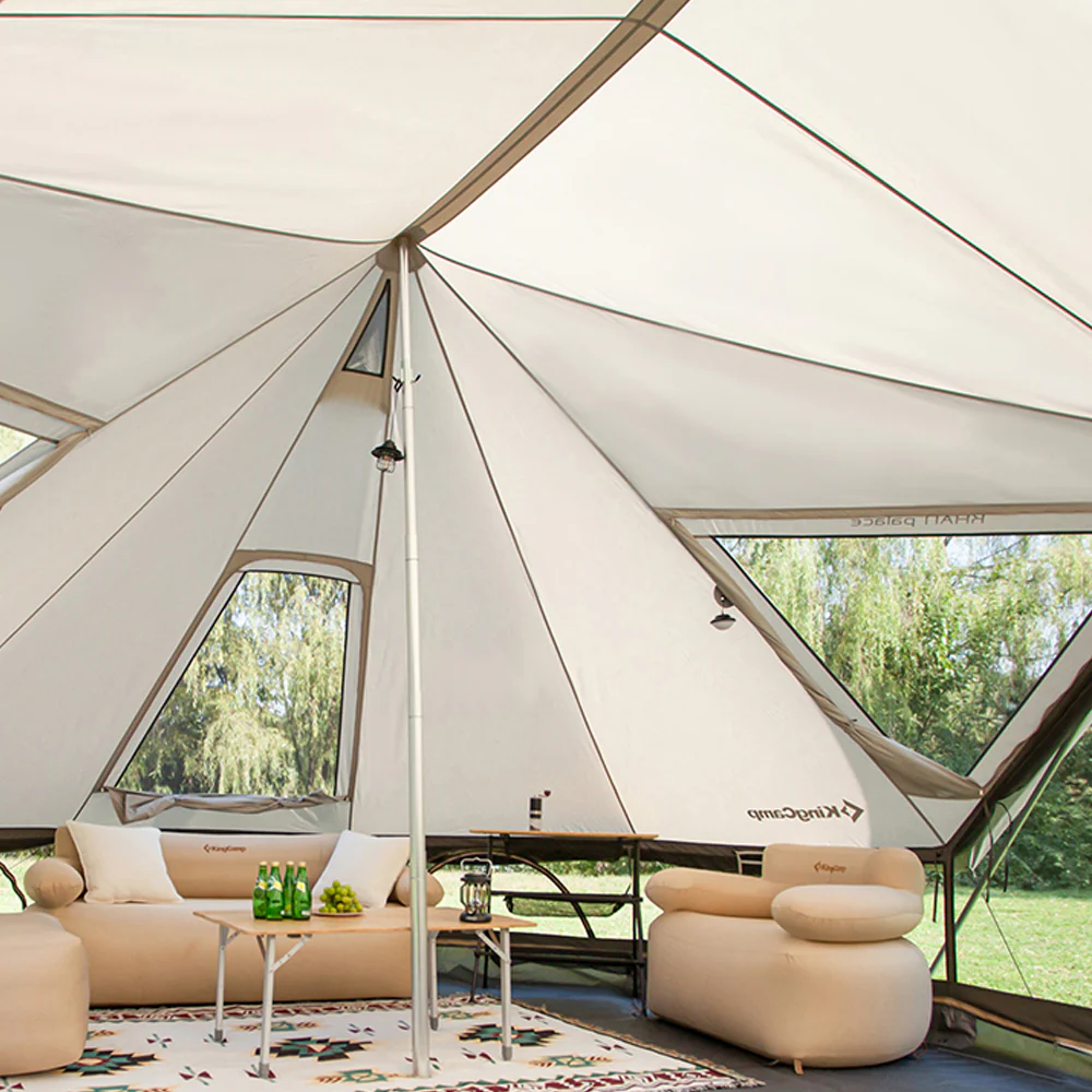 2025 KingCamp Khan Palace – Rummeligt glampingtelt med variabel ventilation, høj indvendig højde og valgfri pejs til store grupper