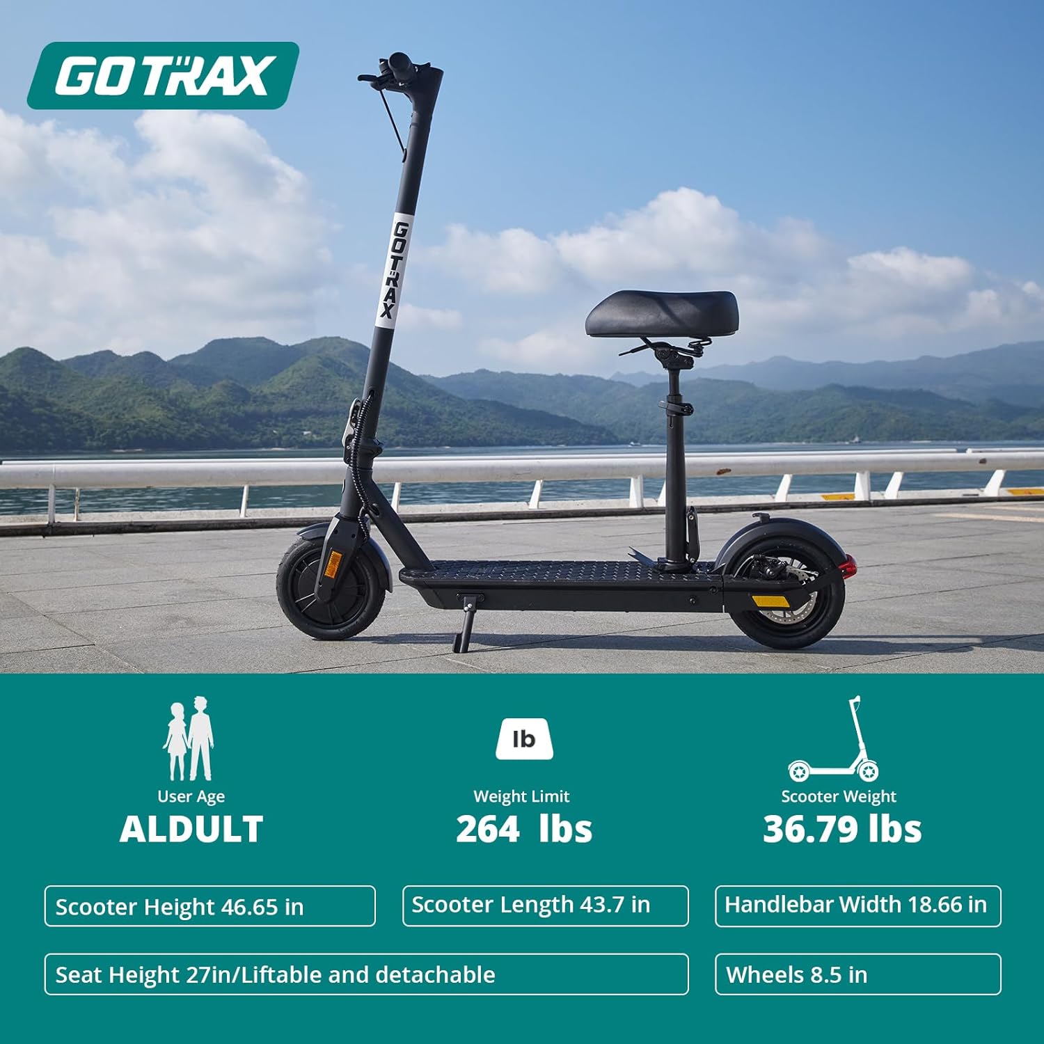 Trottinette électrique pour adultes, roues pneumatiques de 8,5 pouces, autonomie maximale de 14/18 miles, vitesse maximale de 15,5/18 mi/h, moteur de 300 W, avec régulateur de vitesse, pliable
